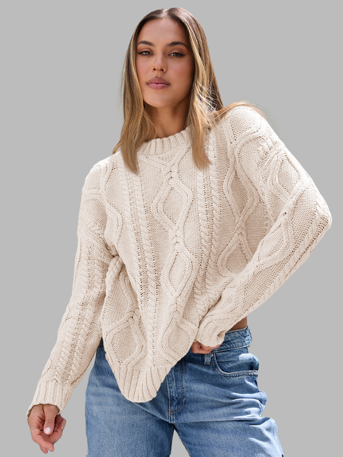 AUTOMET Women's Relaxed Fit Cable & Twist Knit Sweater