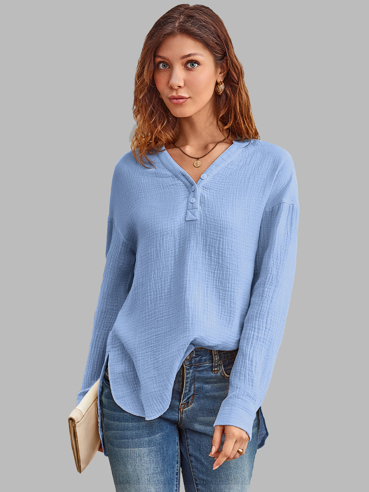 AUTOMET Women's Textured Cotton Long Sleeve Shirt