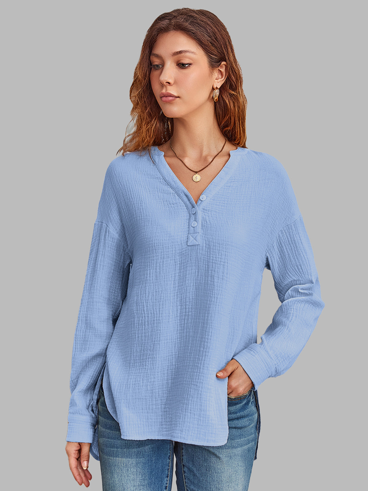 AUTOMET Women's Textured Cotton Long Sleeve Shirt