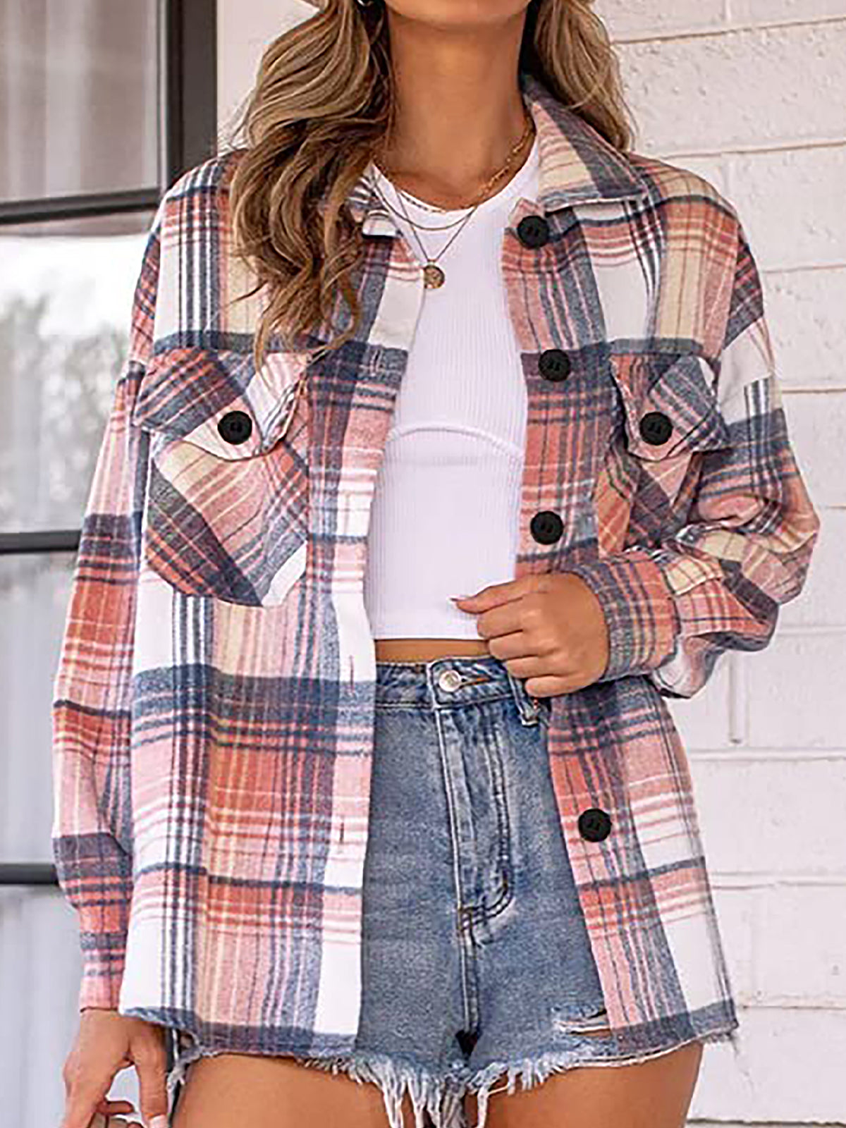 AUTOMET Women's Oversized Check Shirt Jacket