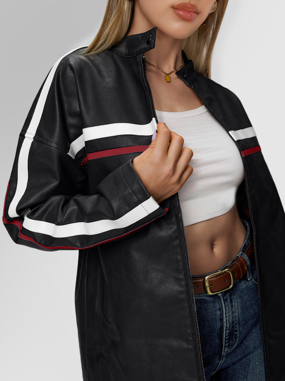 AUTOMET Womens Faux Leather Jackets Bomber Oversized Motorcycle Jackets Collar Zip Up Coats Y2k Outfits