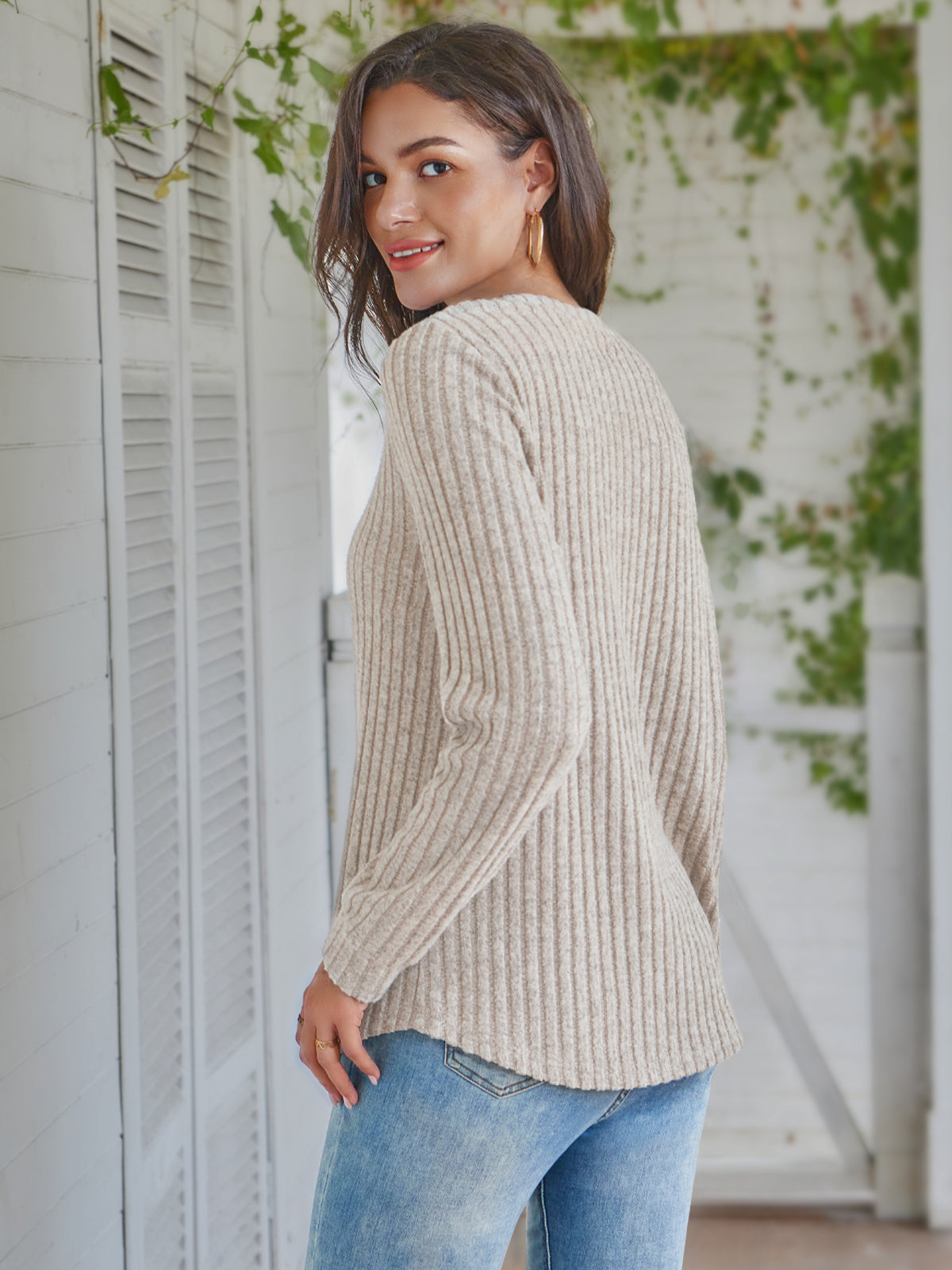 AUTOMET Women's Ribbed Lounge Set - Relaxed Long Sleeve Two-Piece
