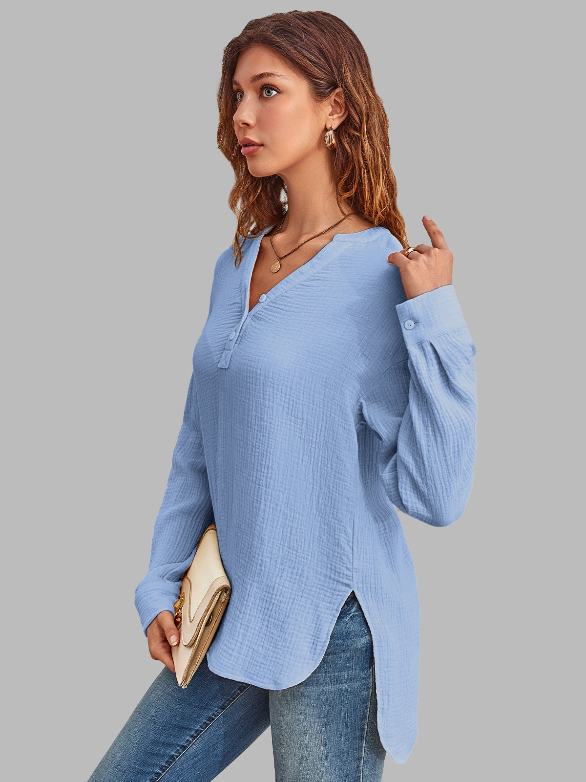 AUTOMET Women's Textured Cotton Long Sleeve Shirt