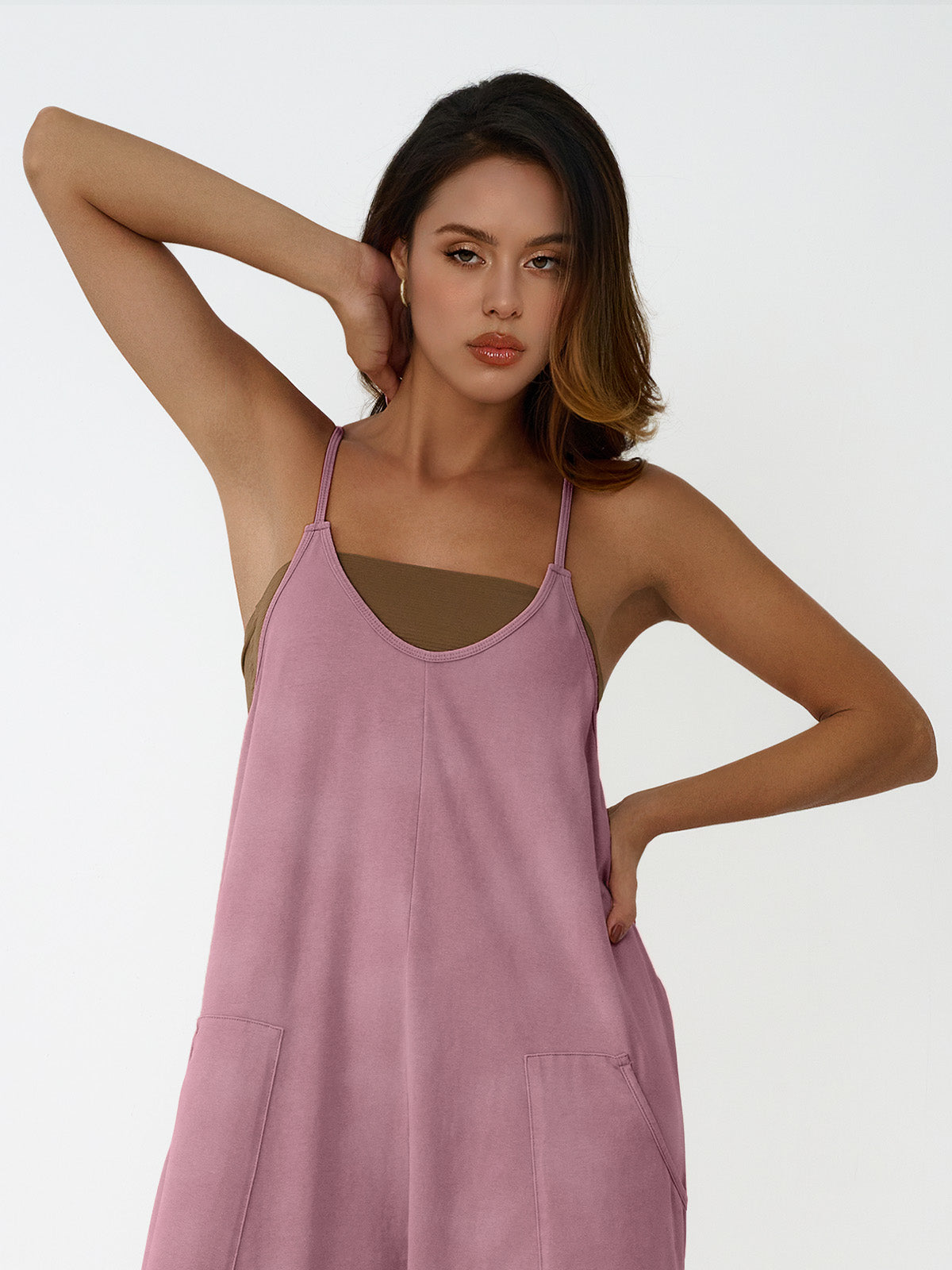 Women Casual Overalls Jumpsuits Loose Sleeveless Adjustable Spaghetti Strap Wide Leg Long Pants Romper with Pockets