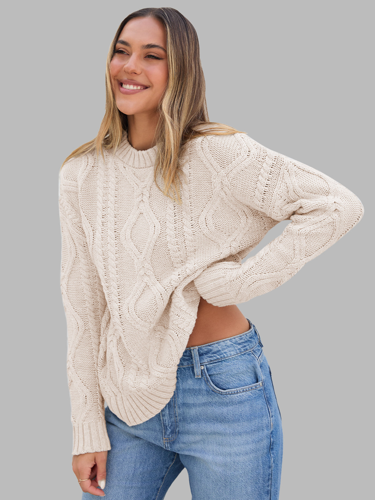 AUTOMET Women's Relaxed Fit Cable & Twist Knit Sweater