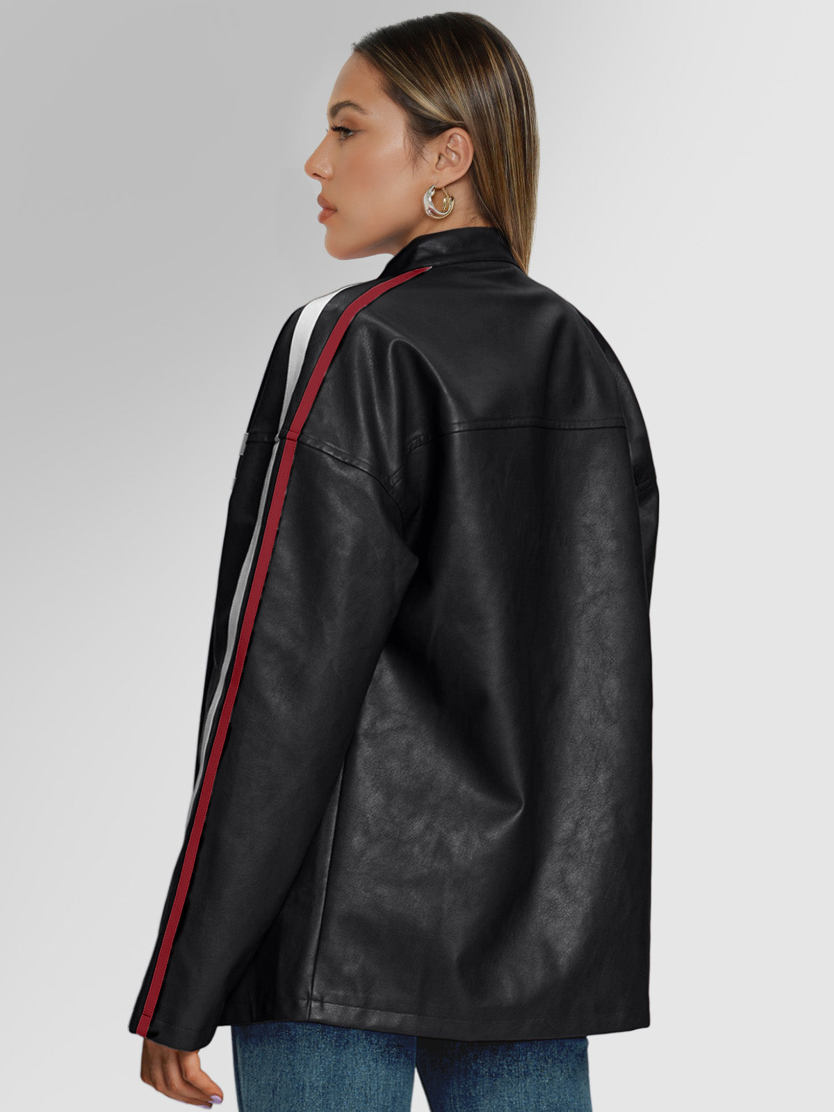 AUTOMET Womens Faux Leather Jackets Bomber Oversized Motorcycle Jackets Collar Zip Up Coats Y2k Outfits
