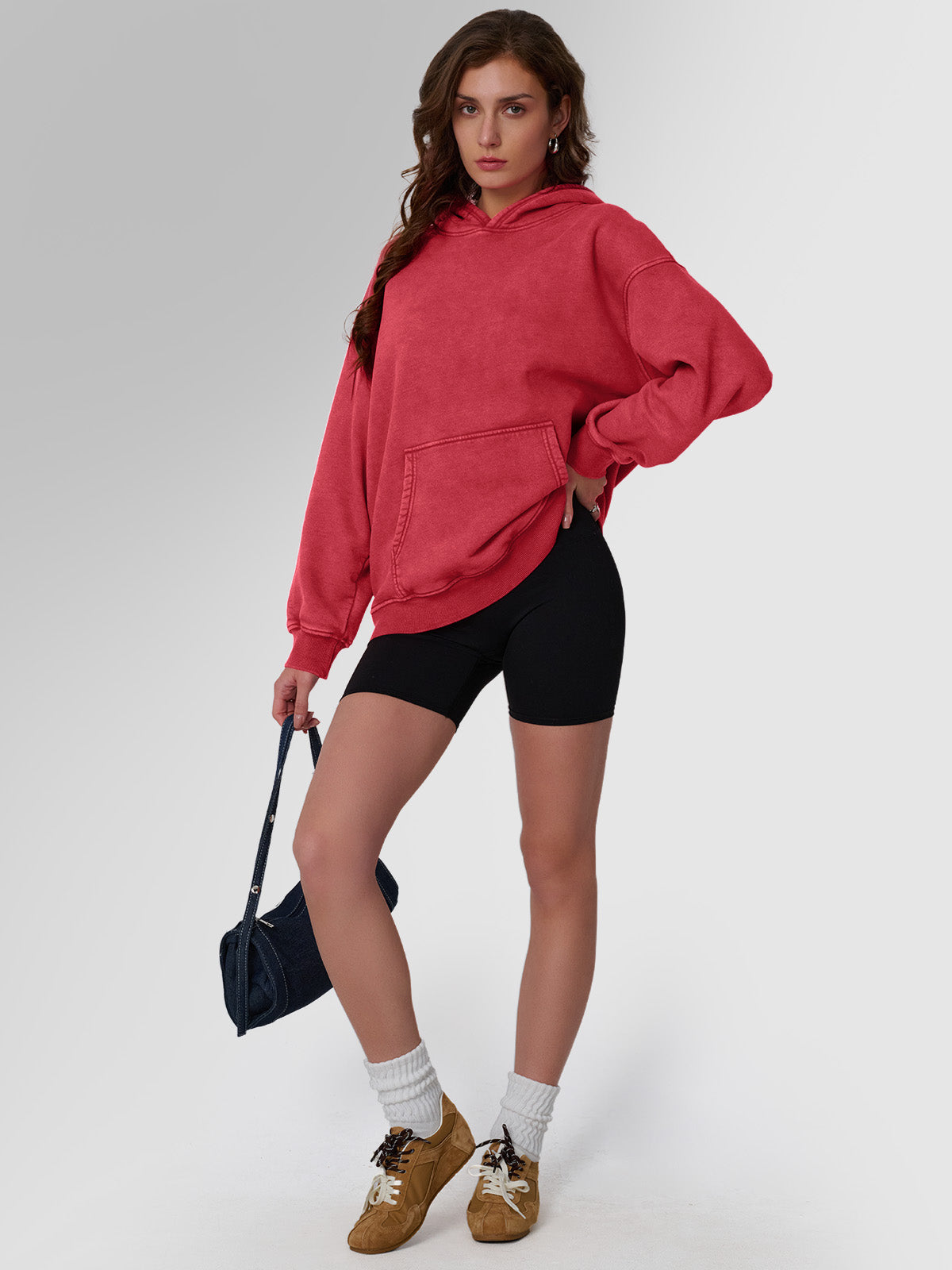 Women's Casual Hoodie Long Sleeve Solid Color Lightweight Pullover Loose Sweatshirt with Pockets