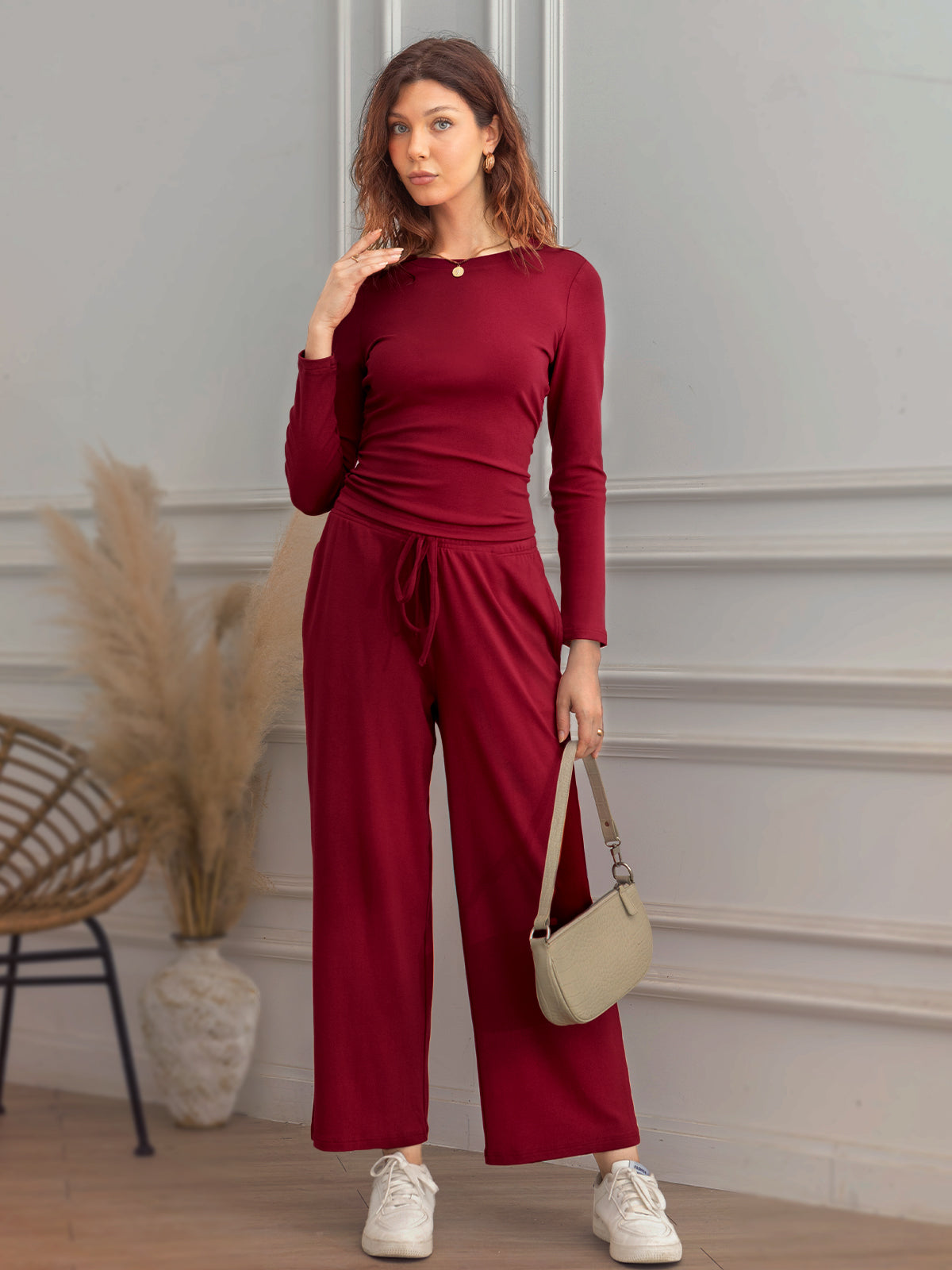 AUTOMET Women's Cropped Set with Draped Waist Detail