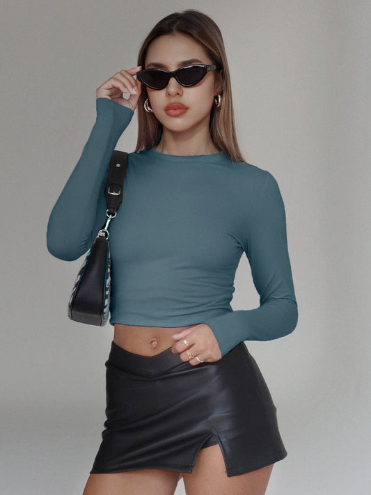 AUTOMET 女式三件套长袖衬衫基本款短款上衣外出秋季时尚内衣层修身 Y2K 上衣