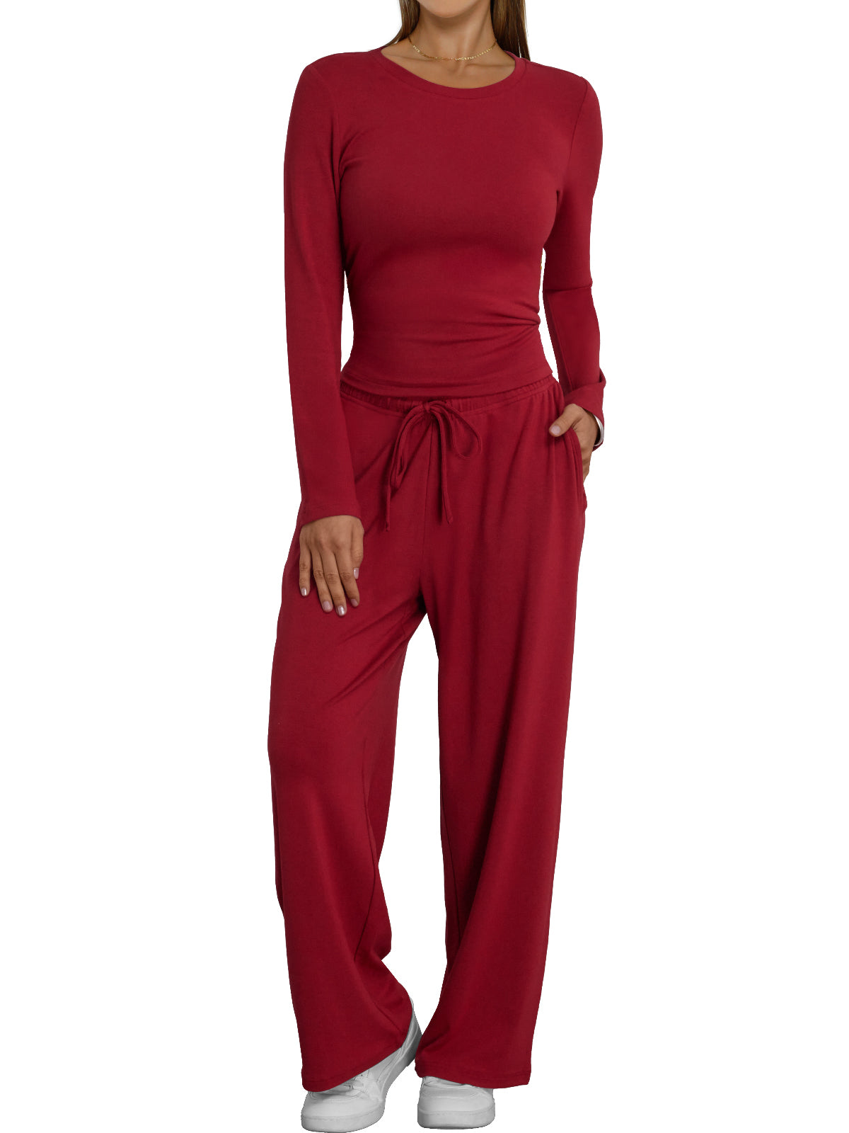 AUTOMET Women's Cropped Set with Draped Waist Detail