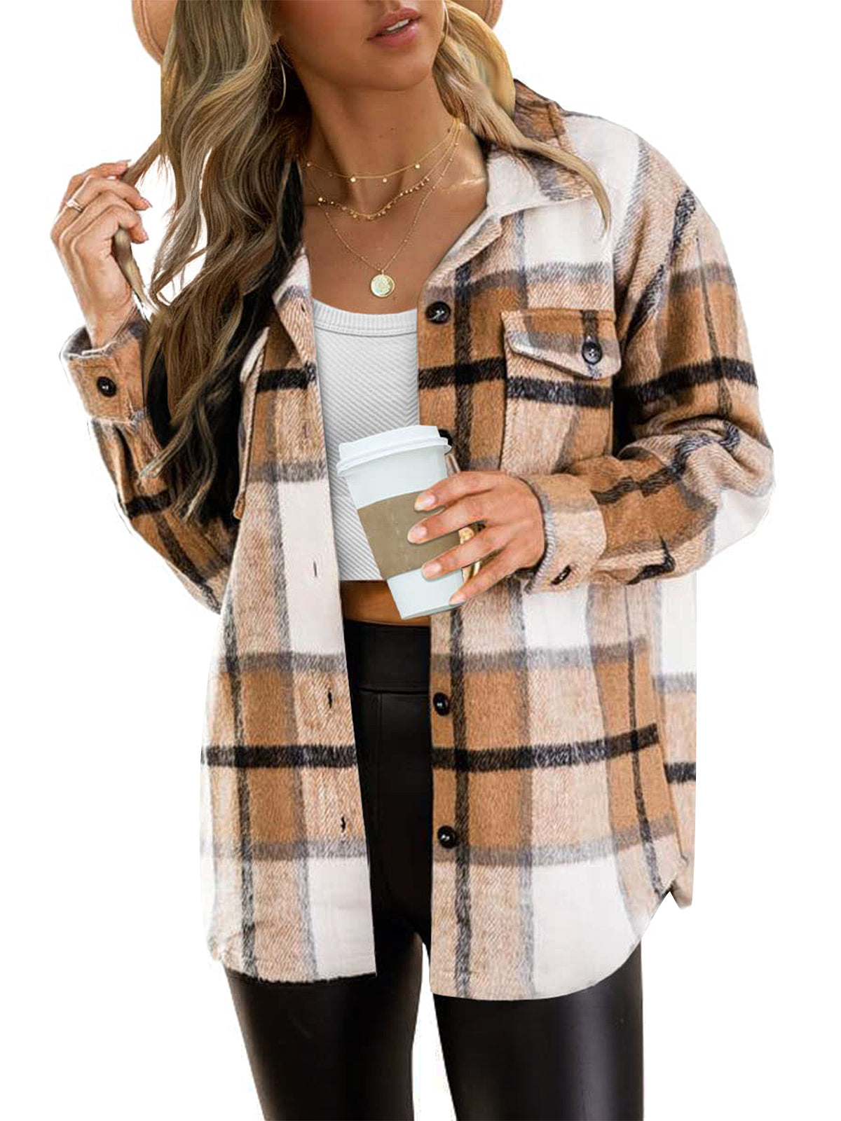 AUTOMET Women's Oversized Check Shirt Jacket