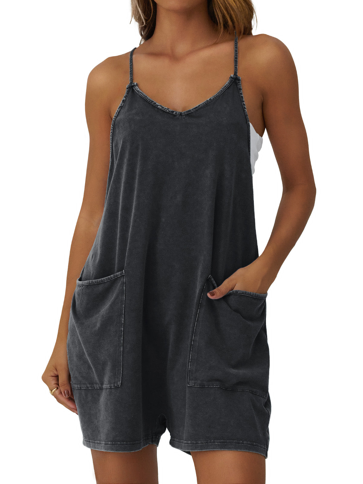 Women's casual jumpsuit shorts with pockets