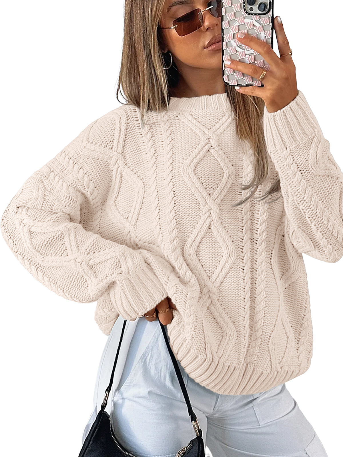 AUTOMET Women's Relaxed Fit Cable & Twist Knit Sweater
