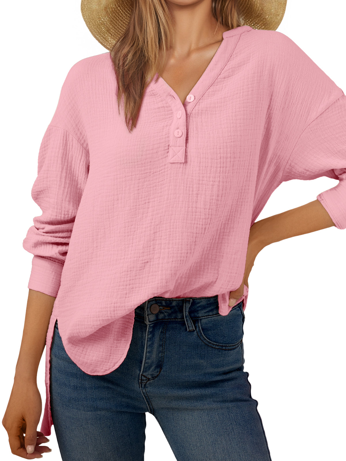 AUTOMET Women's Textured Cotton Long Sleeve Shirt