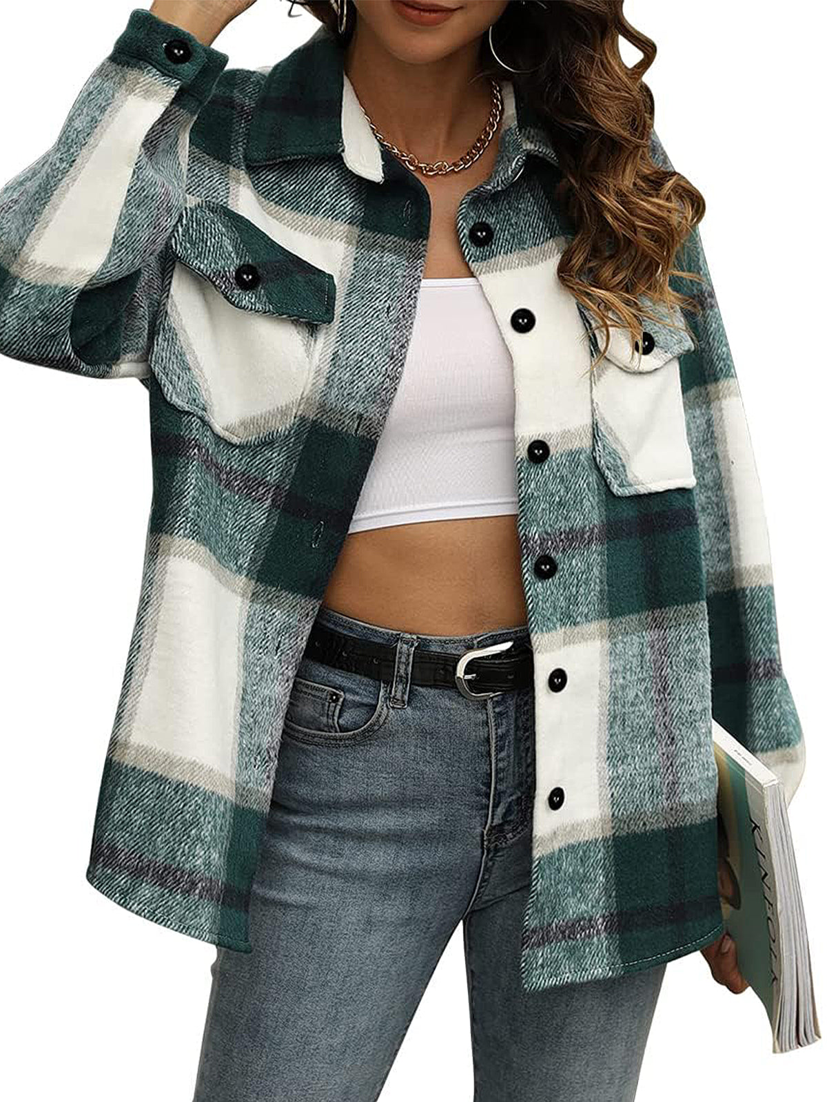 AUTOMET Women's Oversized Check Shirt Jacket