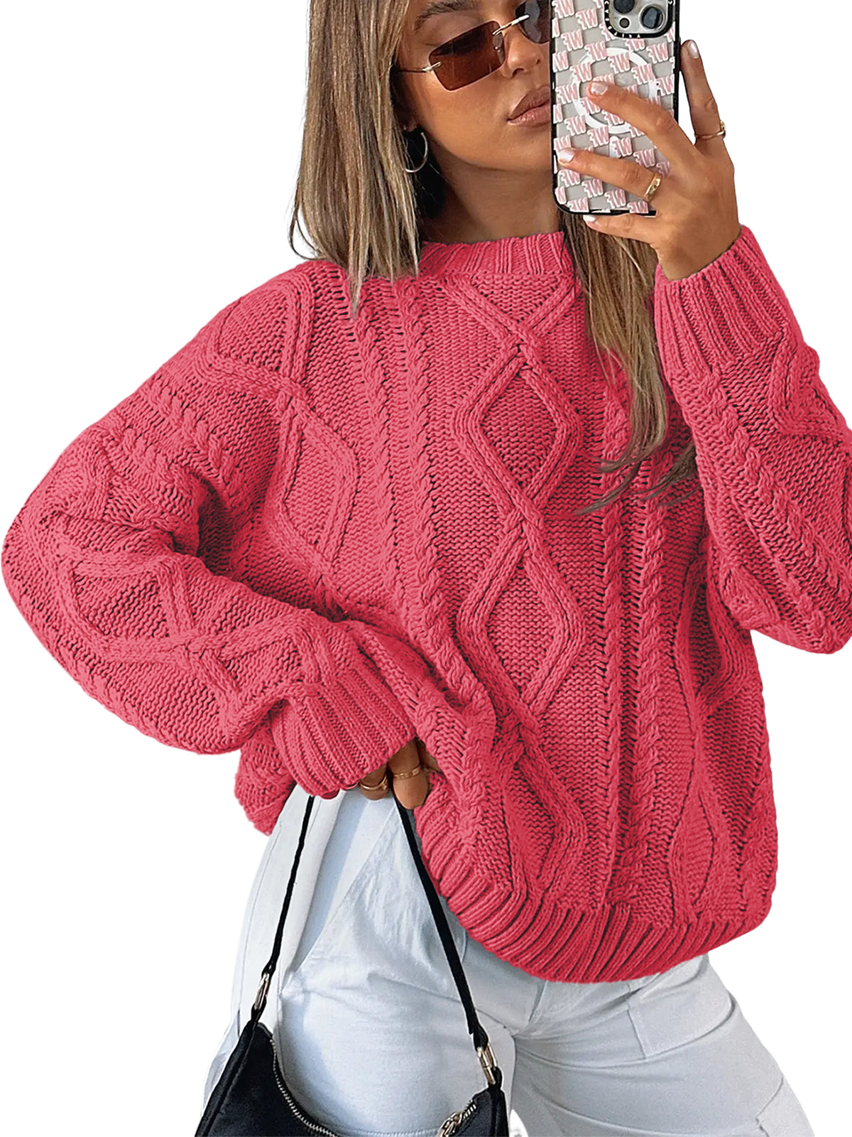AUTOMET Women's Relaxed Fit Cable & Twist Knit Sweater