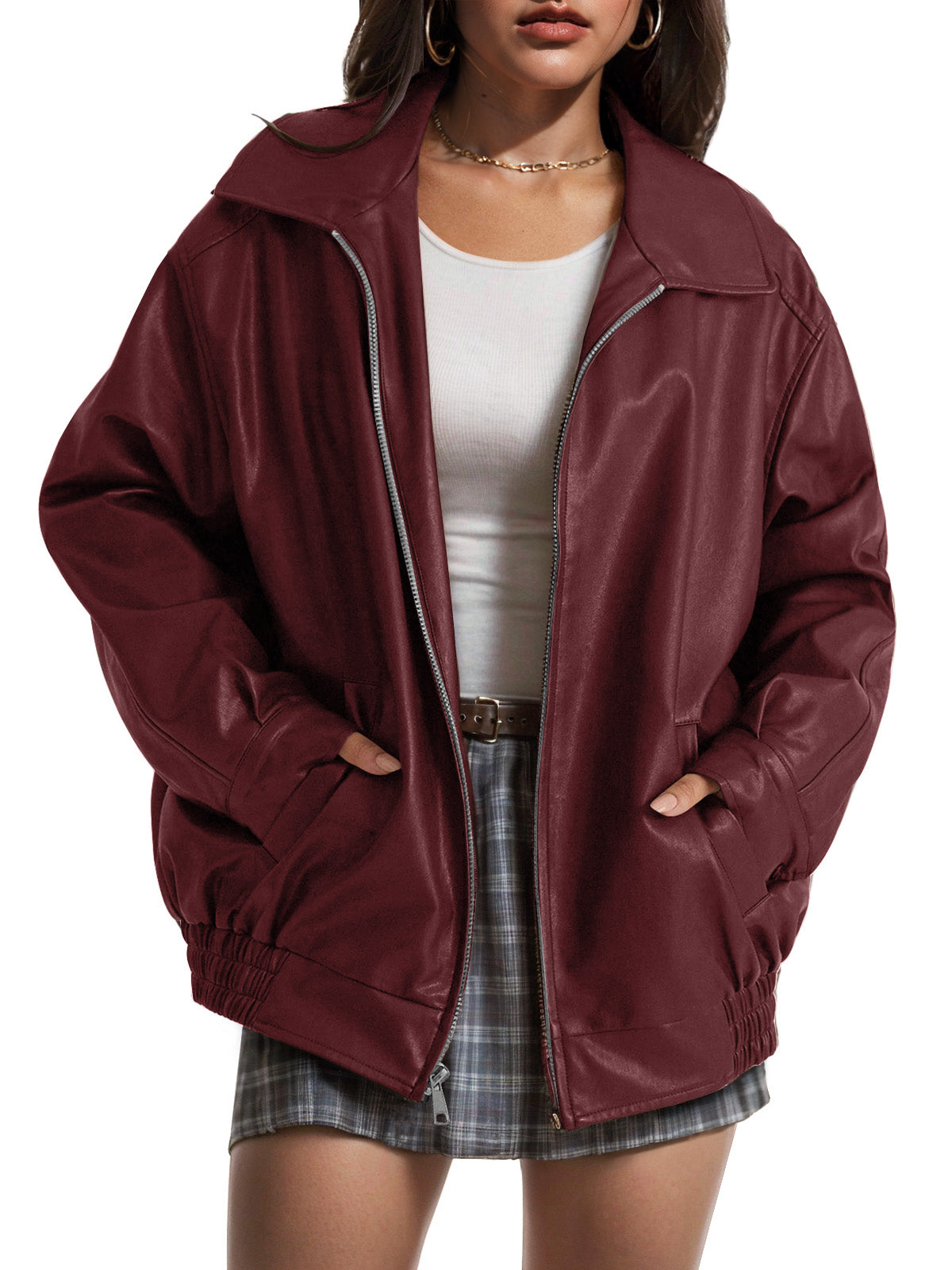 AUTOMET Giacche in pelle oversize da donna in finta pelle scamosciata Moda autunnale Cappotti da motociclista Abiti invernali Vestiti 2024