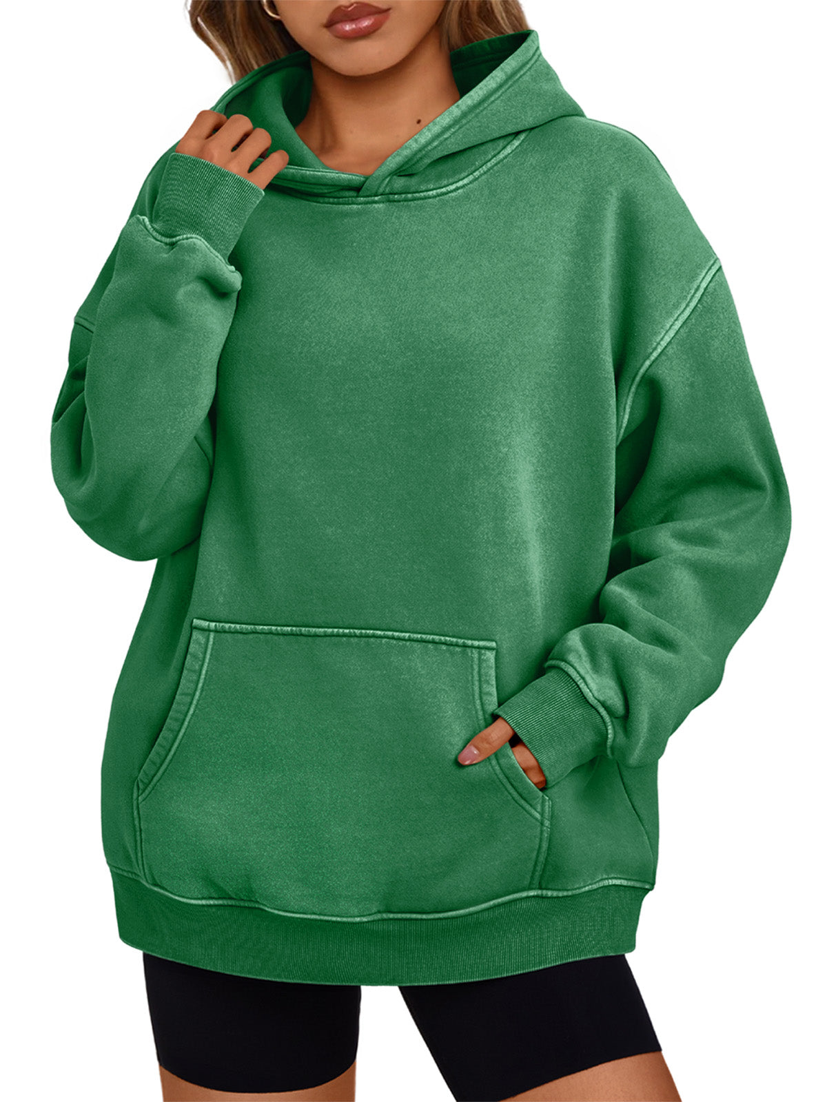 Women's Casual Hoodie Long Sleeve Solid Color Lightweight Pullover Loose Sweatshirt with Pockets