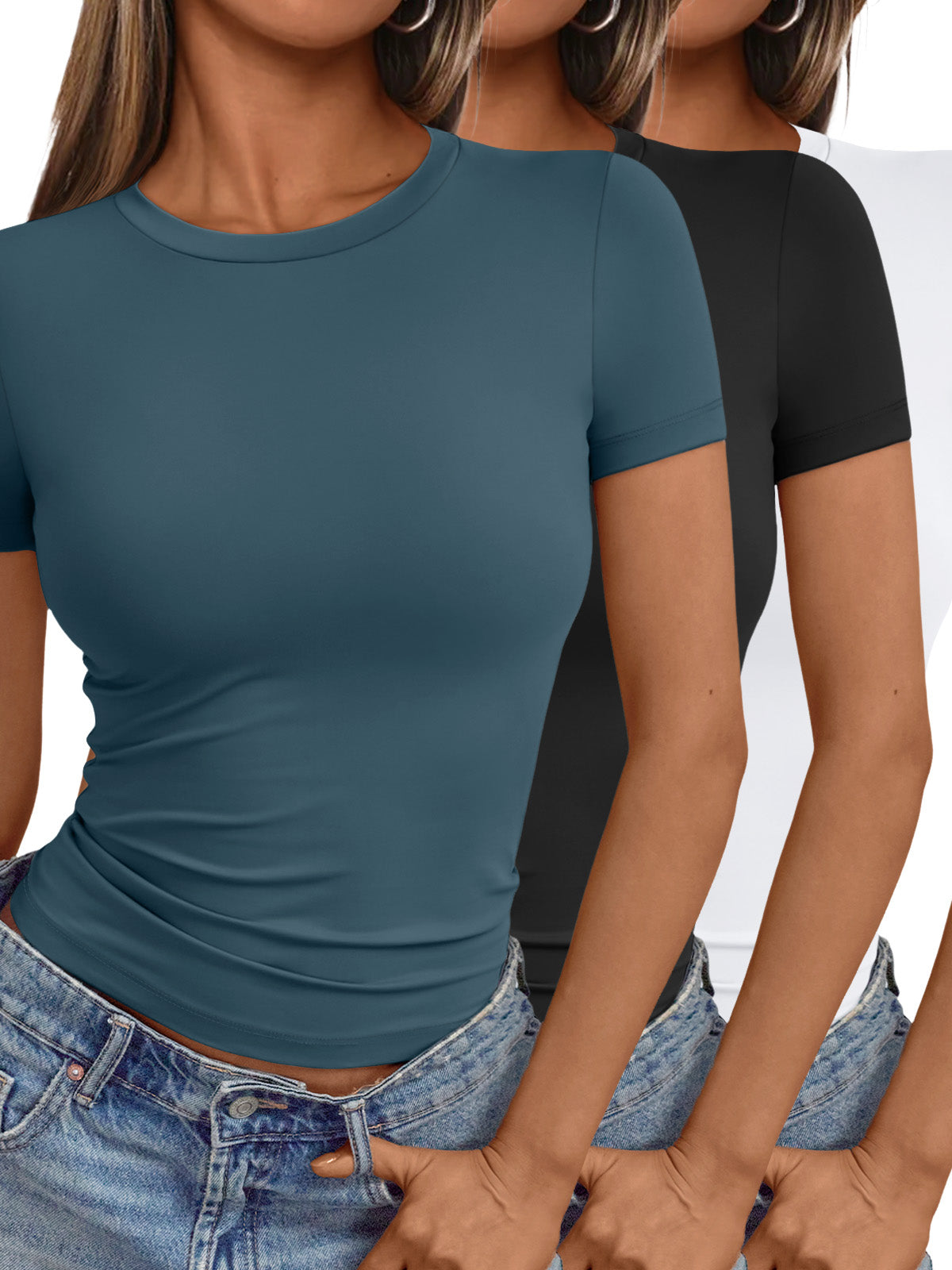 AUTOMET women 3 piece short-sleeved top slim fit Y2K fashion clothing