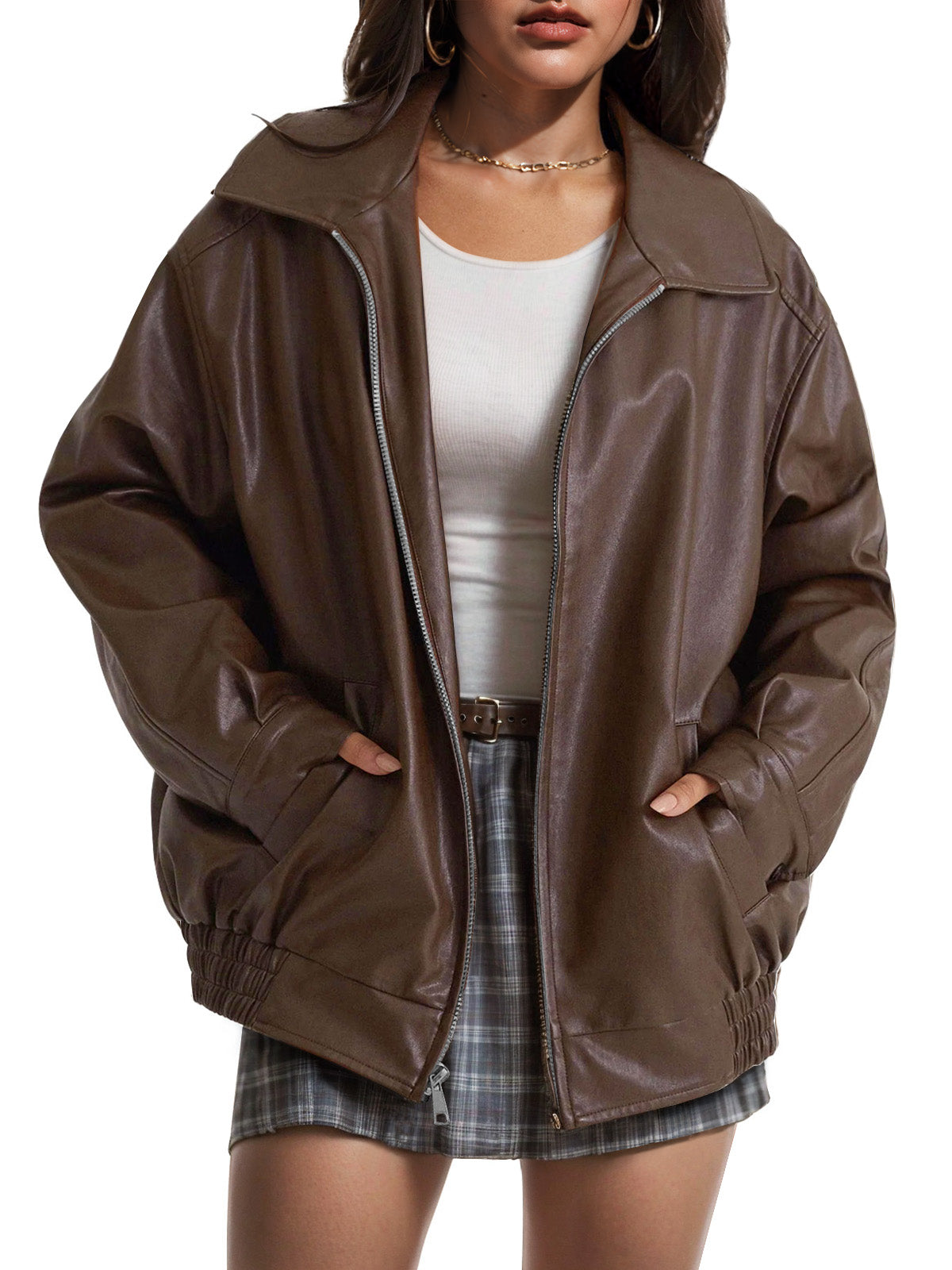 AUTOMET Giacche in pelle oversize da donna in finta pelle scamosciata Moda autunnale Cappotti da motociclista Abiti invernali Vestiti 2024