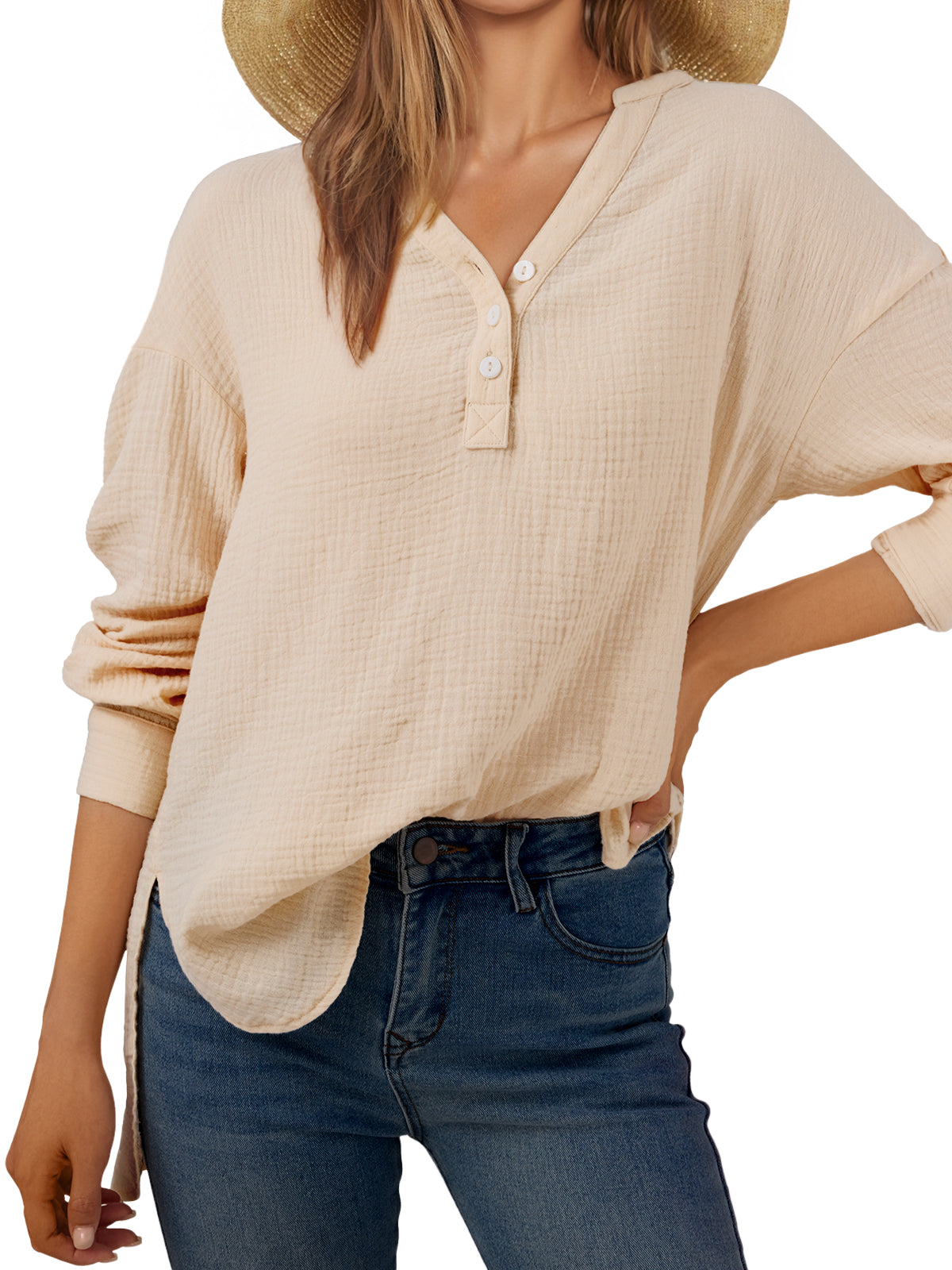 AUTOMET Women's Textured Cotton Long Sleeve Shirt