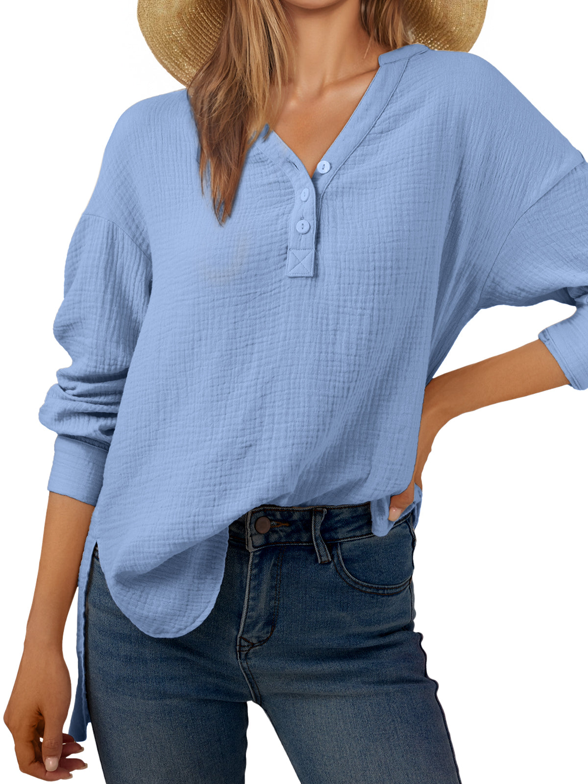 AUTOMET Women's Textured Cotton Long Sleeve Shirt