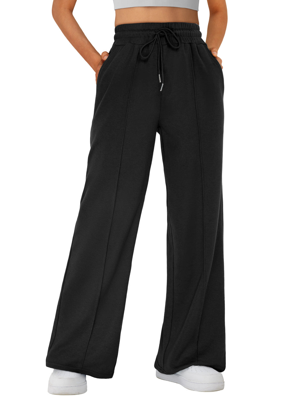 AUTOMET Women’s Wide Leg Sweatpants High Waisted Baggy Flared Pants Drawstring Athletic Joggers