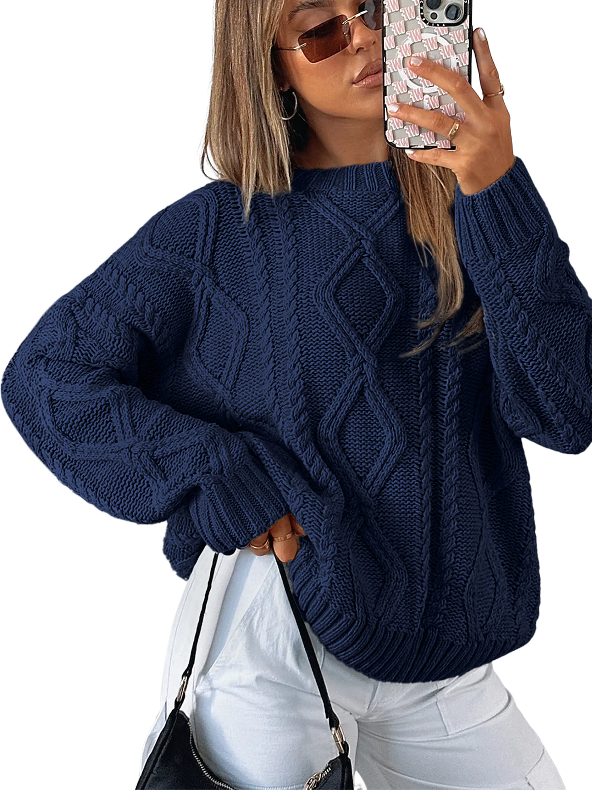 AUTOMET Women's Relaxed Fit Cable & Twist Knit Sweater