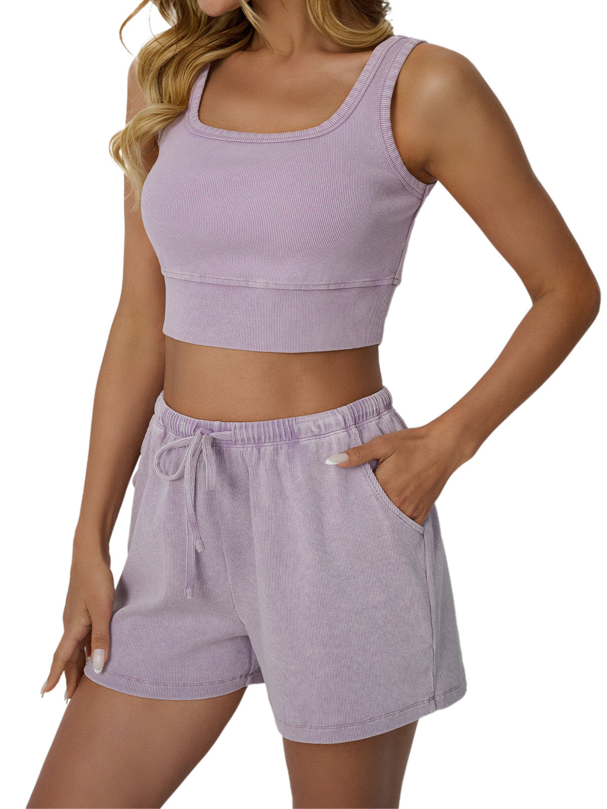 Automet Cropped Ribbed Vest 2-Piece Set