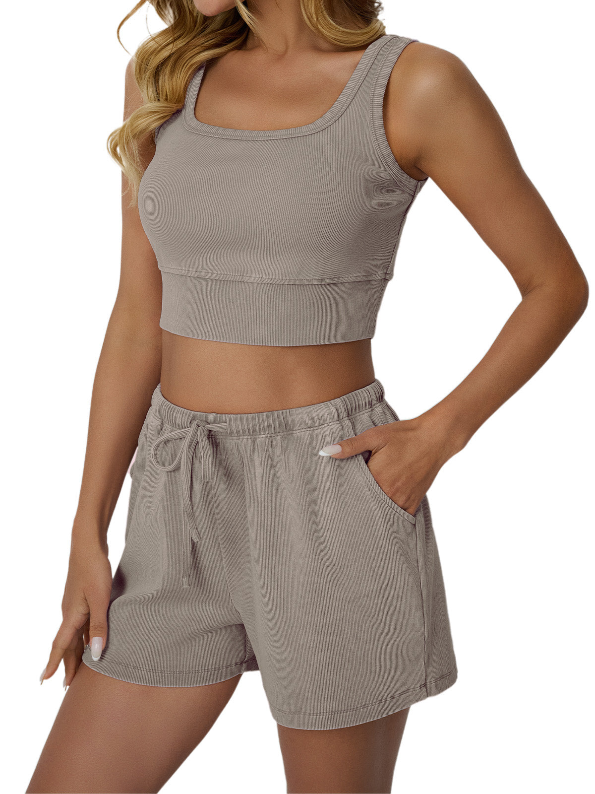 Automet Cropped Ribbed Vest 2-Piece Set