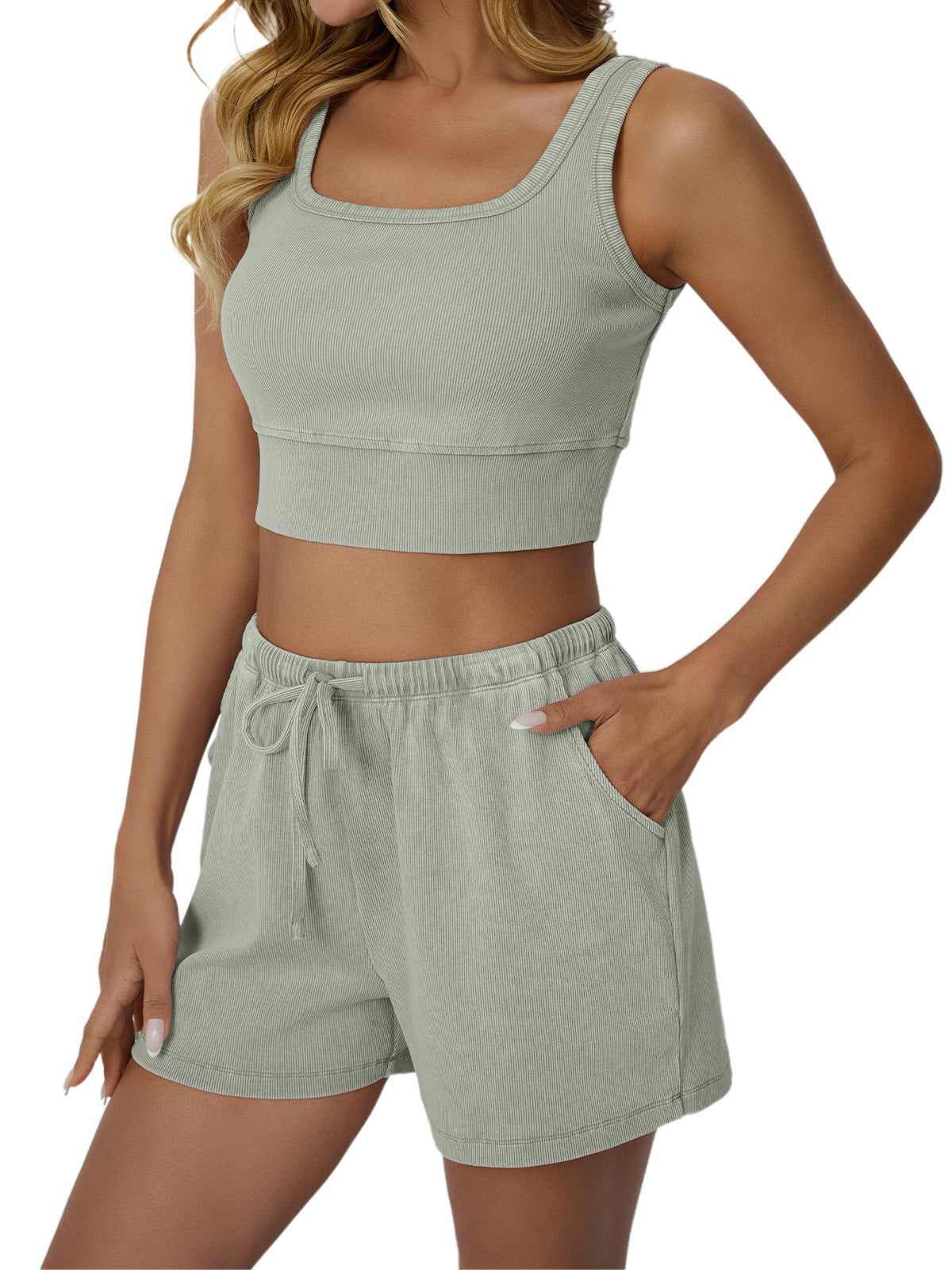 Automet Cropped Ribbed Vest 2-Piece Set