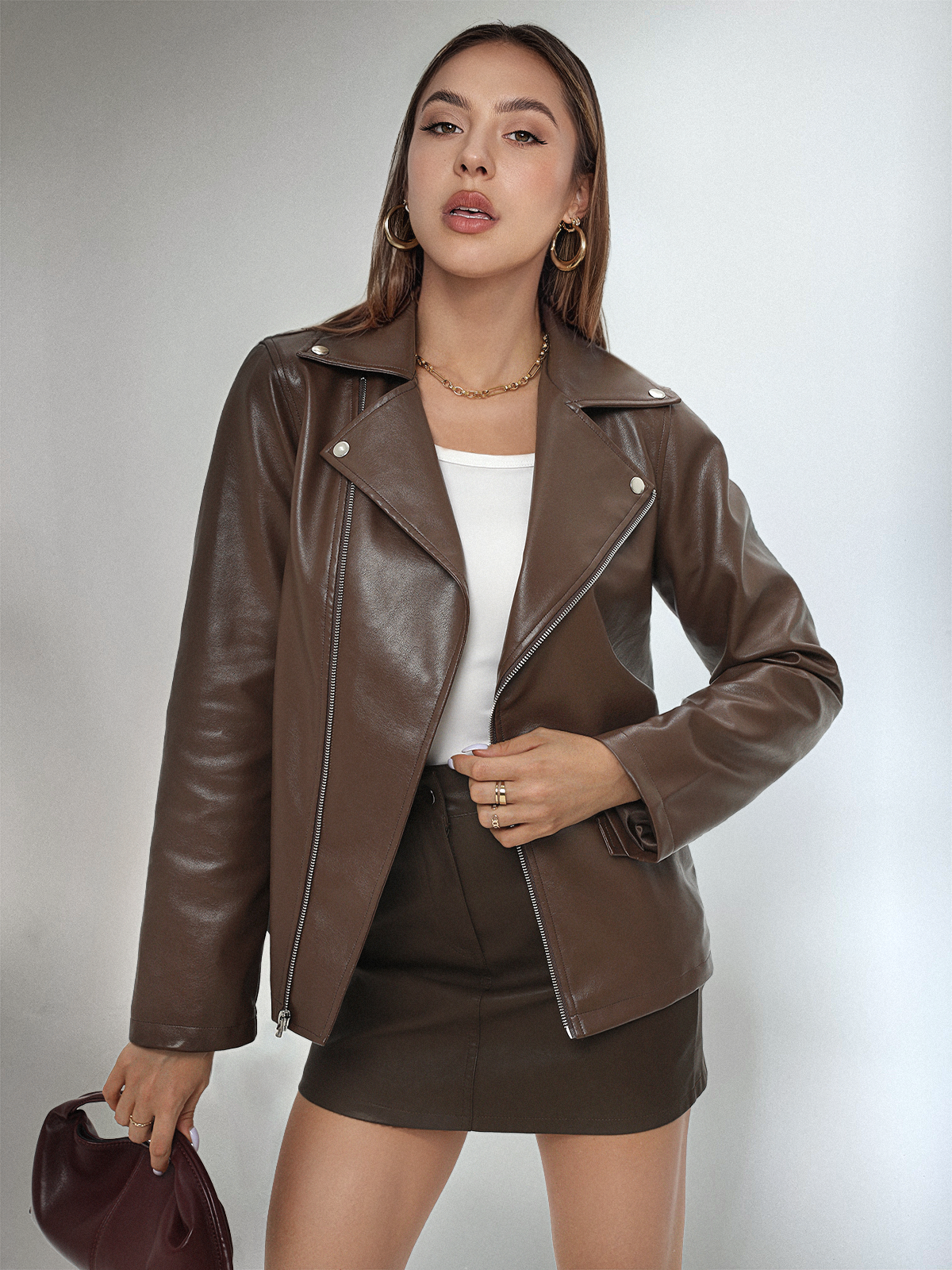 AUTOMET Womens Leather Jacket Fall Faux Suede Zip Up Motorcycle Biker Coat Outwear
