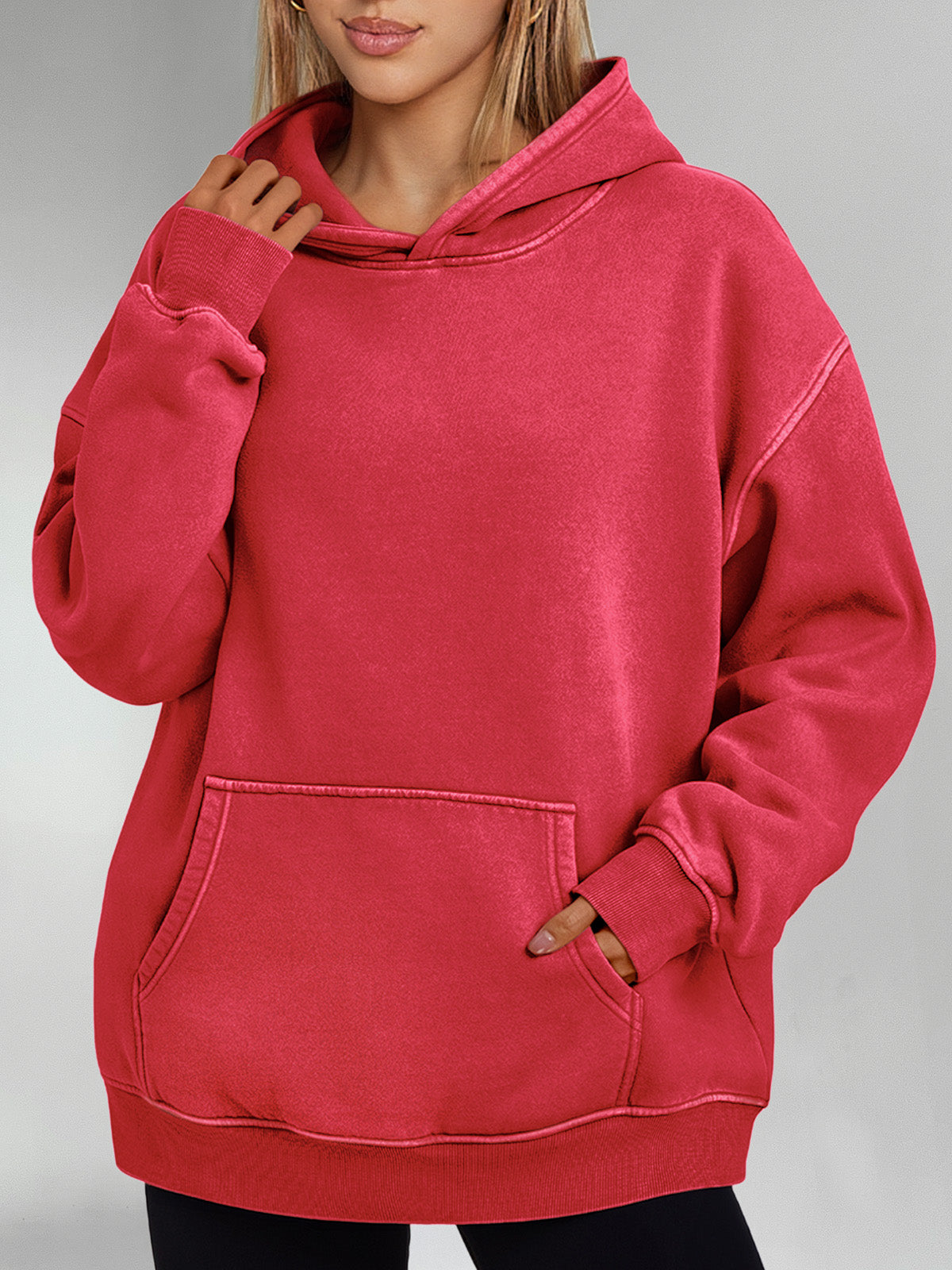 Women's Casual Hoodie Long Sleeve Solid Color Lightweight Pullover Loose Sweatshirt with Pockets