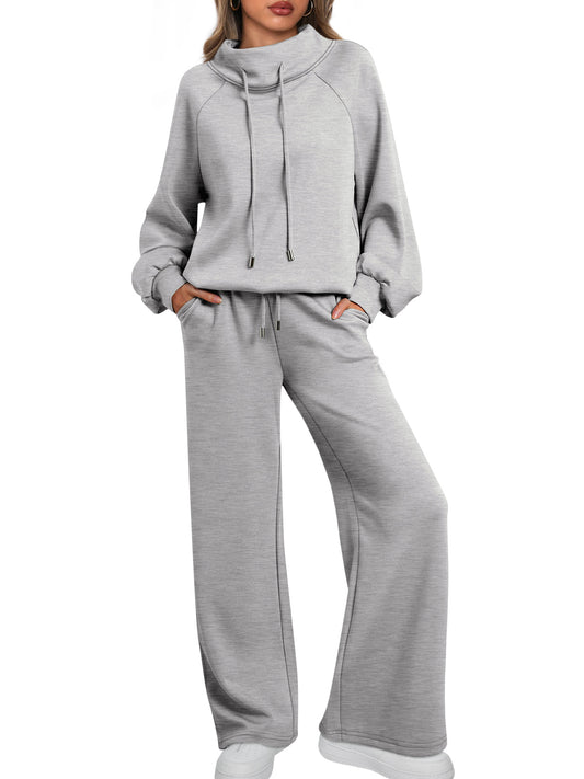 AUTOMET Womens Mock Neck 2 Piece Lounge Sweat Sets Matching Fall Fashion
Drawstring Sweatshirts,Wide Leg Sweatpants,Elastic Waistband,Side Pockets