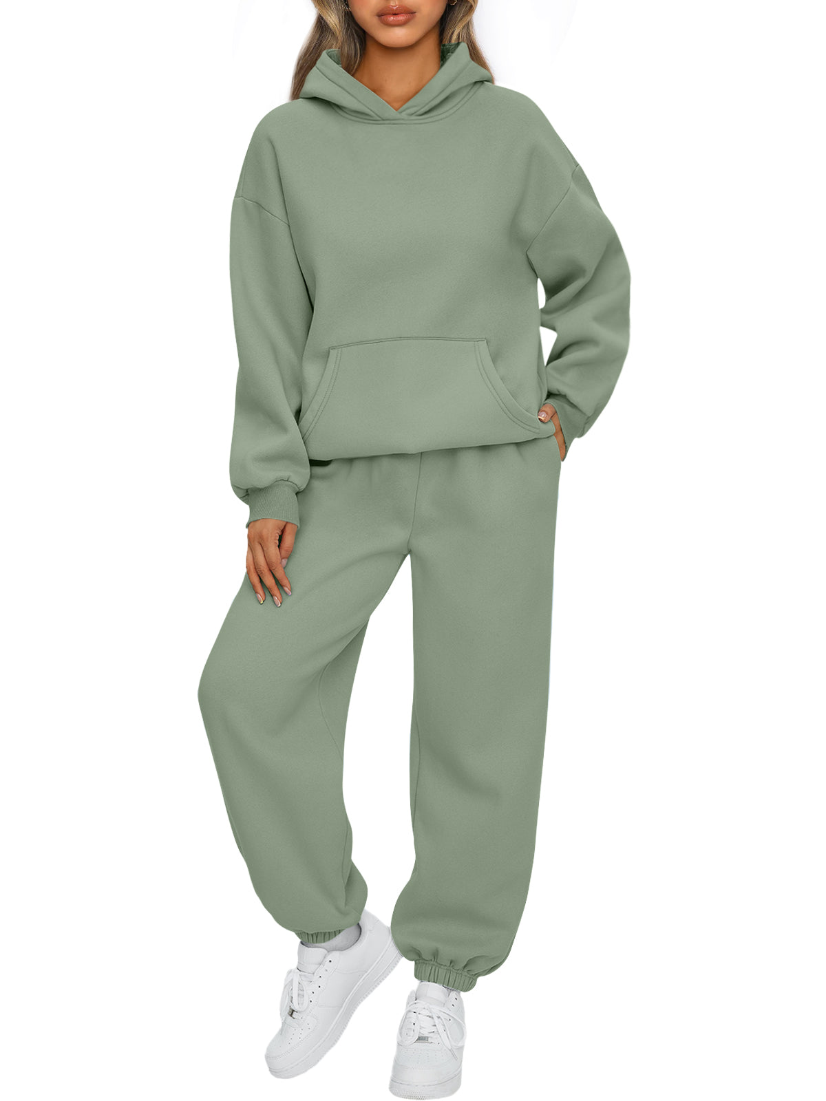 AUTOMET Womens 2 Piece Lounge Sweat Sets Fall Fashion Matching Sweatsuits
Oversized Hoodies,Kangaroo Pocket,Drop Shoulder,Side Pockets Sweatpants