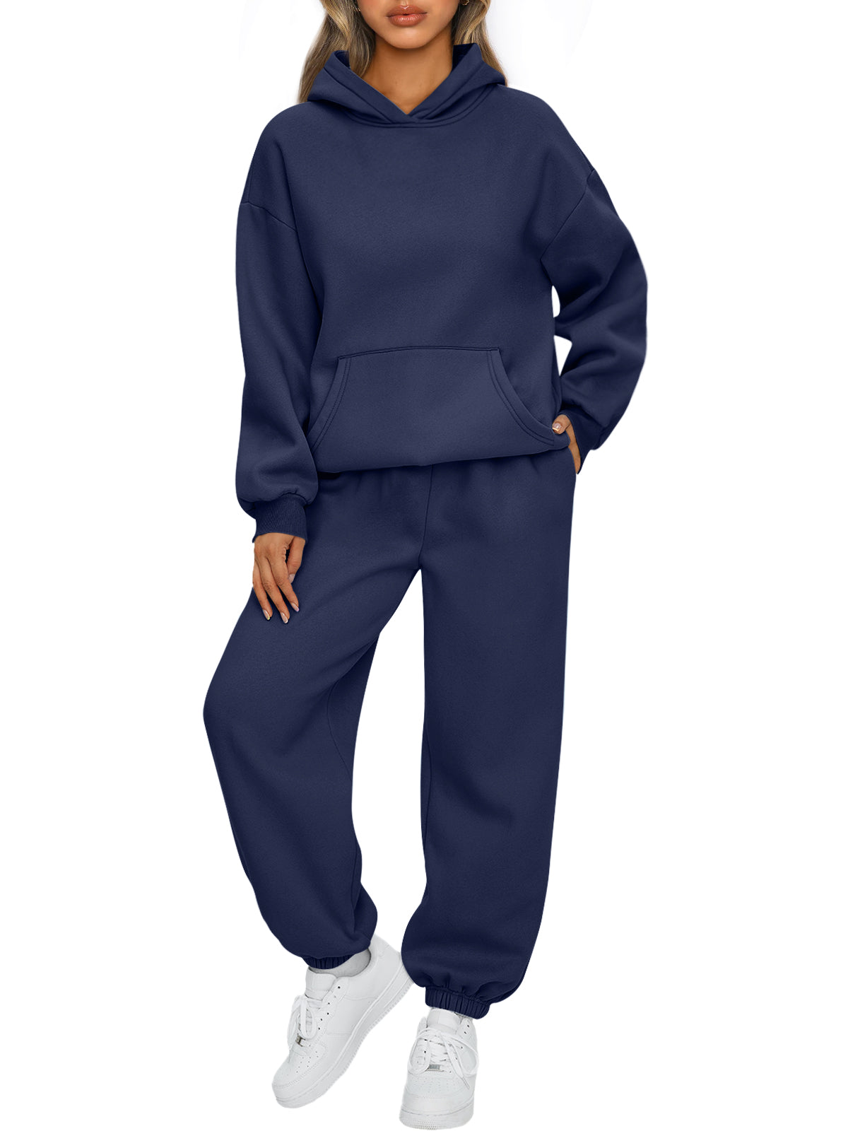AUTOMET Womens 2 Piece Lounge Sweat Sets Fall Fashion Matching Sweatsuits
Oversized Hoodies,Kangaroo Pocket,Drop Shoulder,Side Pockets Sweatpants