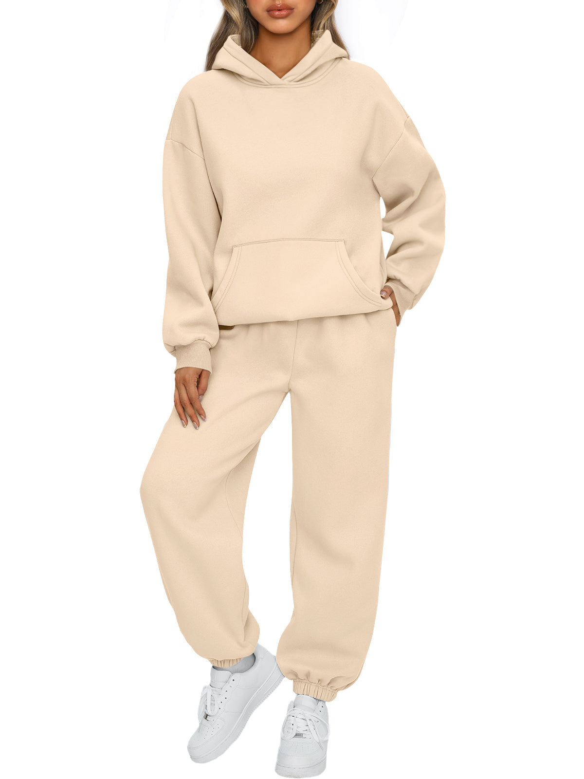 AUTOMET Womens 2 Piece Lounge Sweat Sets Fall Fashion Matching Sweatsuits
Oversized Hoodies,Kangaroo Pocket,Drop Shoulder,Side Pockets Sweatpants