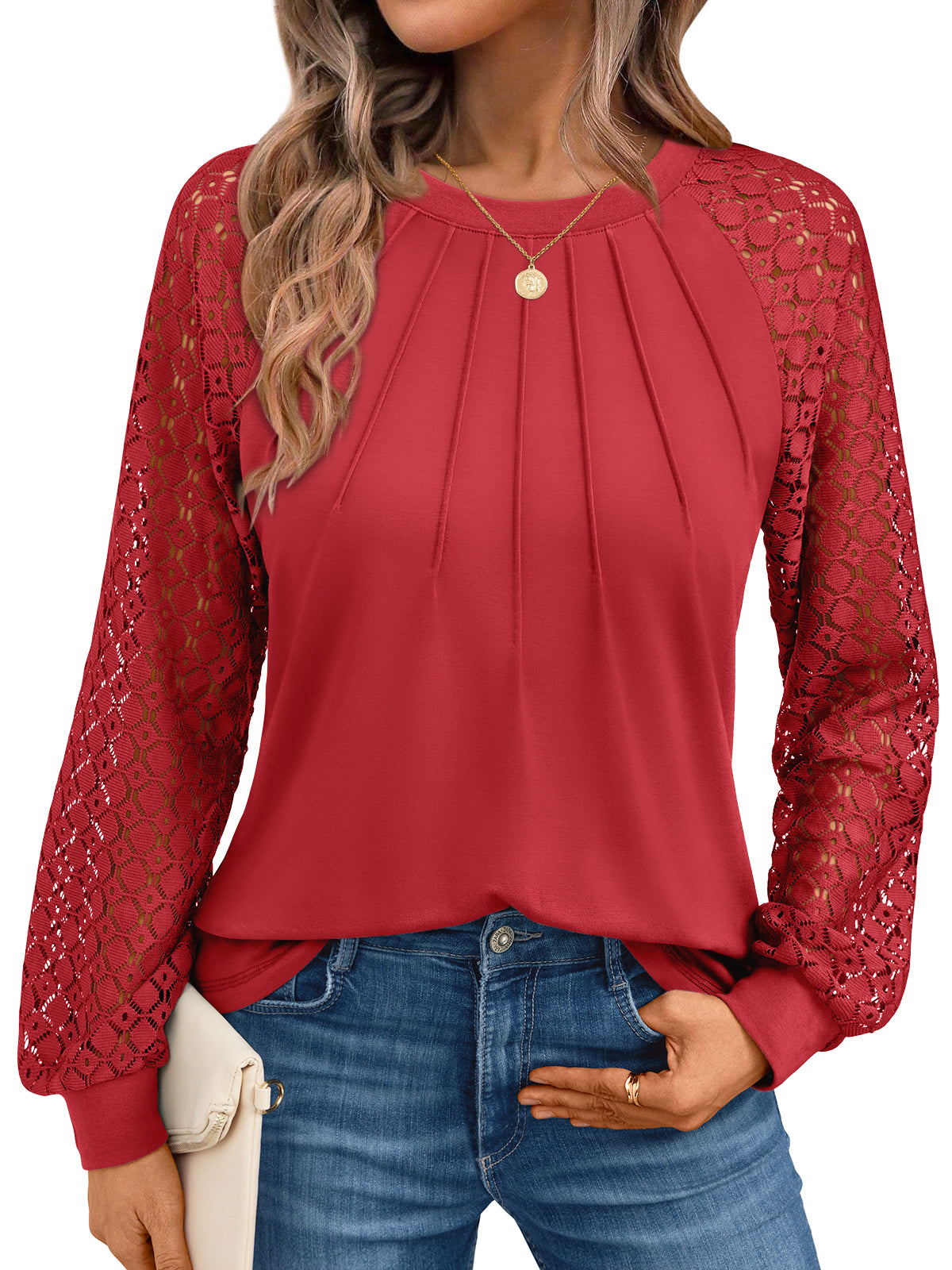 Bright Red lace top