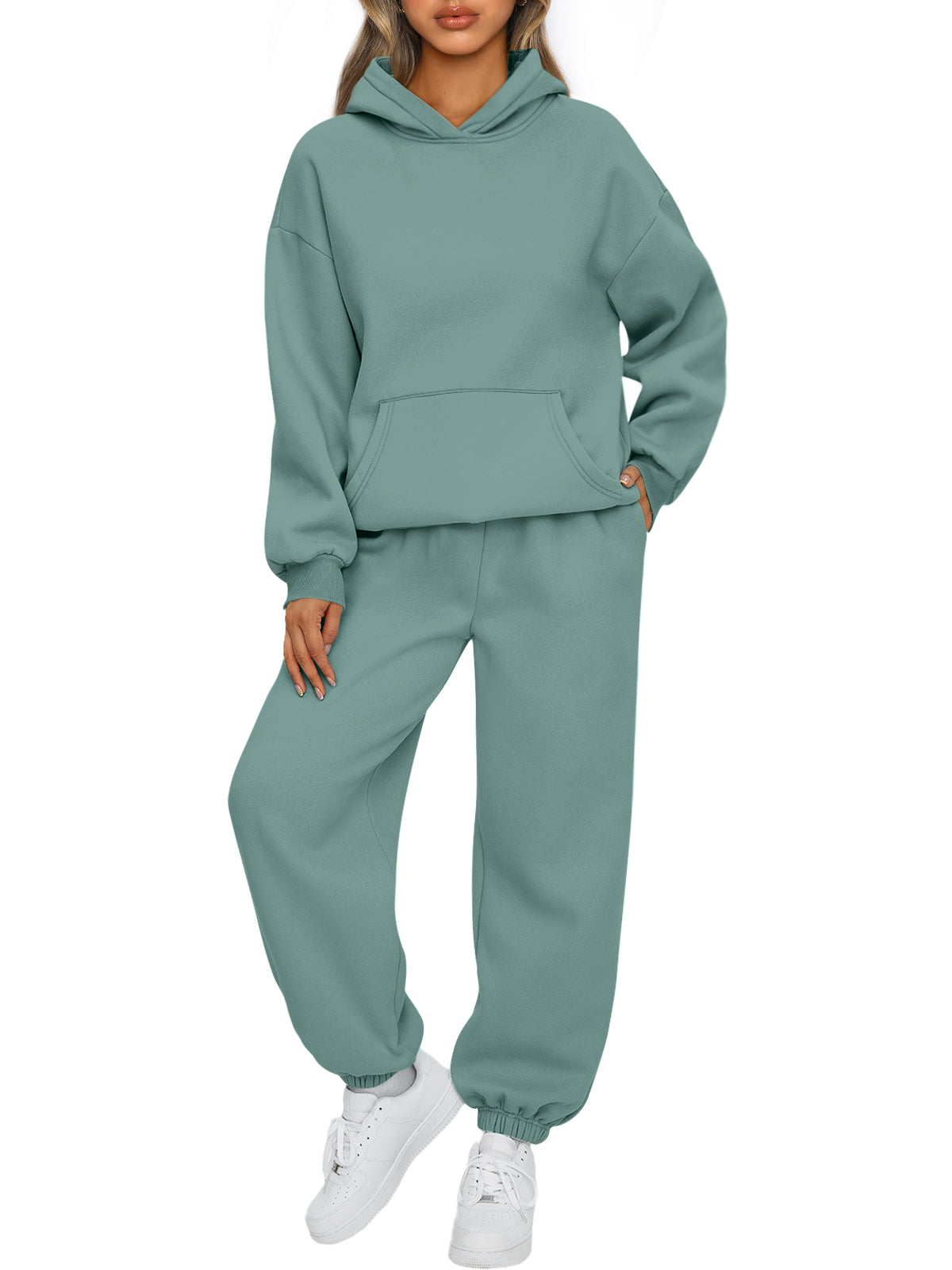 AUTOMET Womens 2 Piece Lounge Sweat Sets Fall Fashion Matching Sweatsuits
Oversized Hoodies,Kangaroo Pocket,Drop Shoulder,Side Pockets Sweatpants