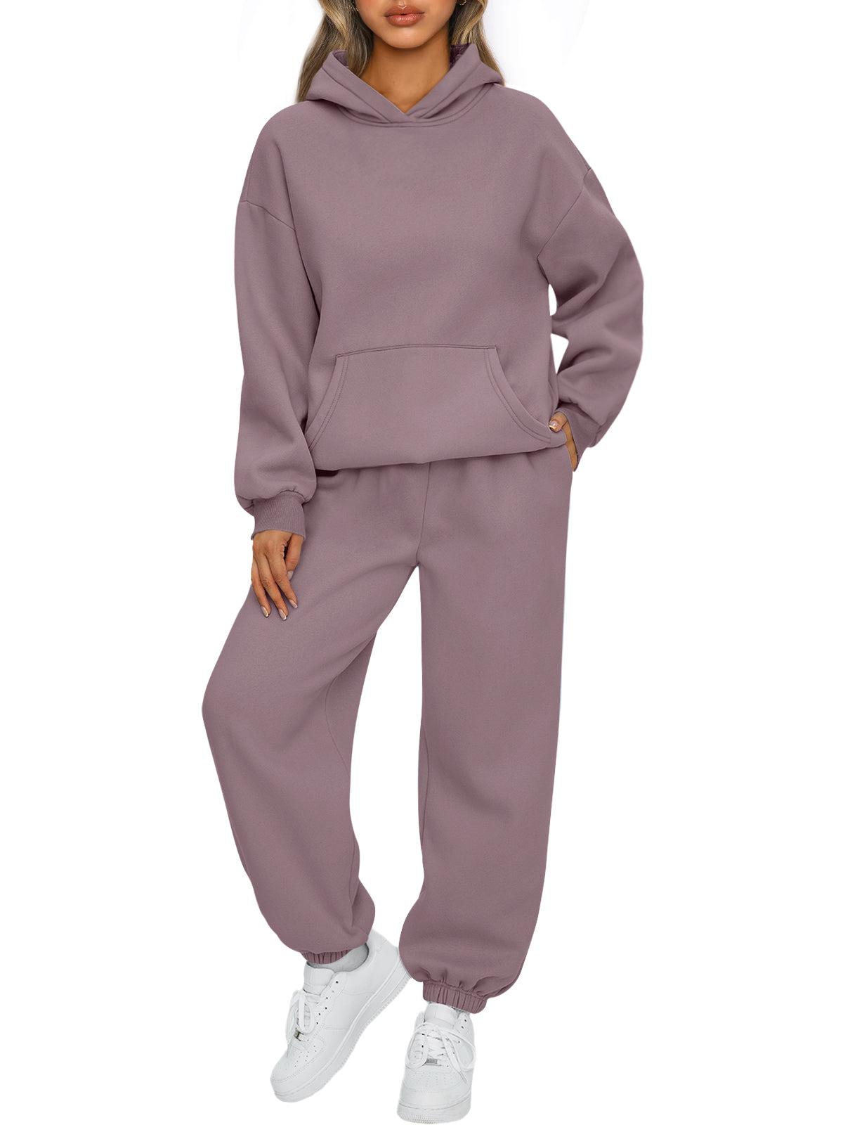 AUTOMET Womens 2 Piece Lounge Sweat Sets Fall Fashion Matching Sweatsuits
Oversized Hoodies,Kangaroo Pocket,Drop Shoulder,Side Pockets Sweatpants