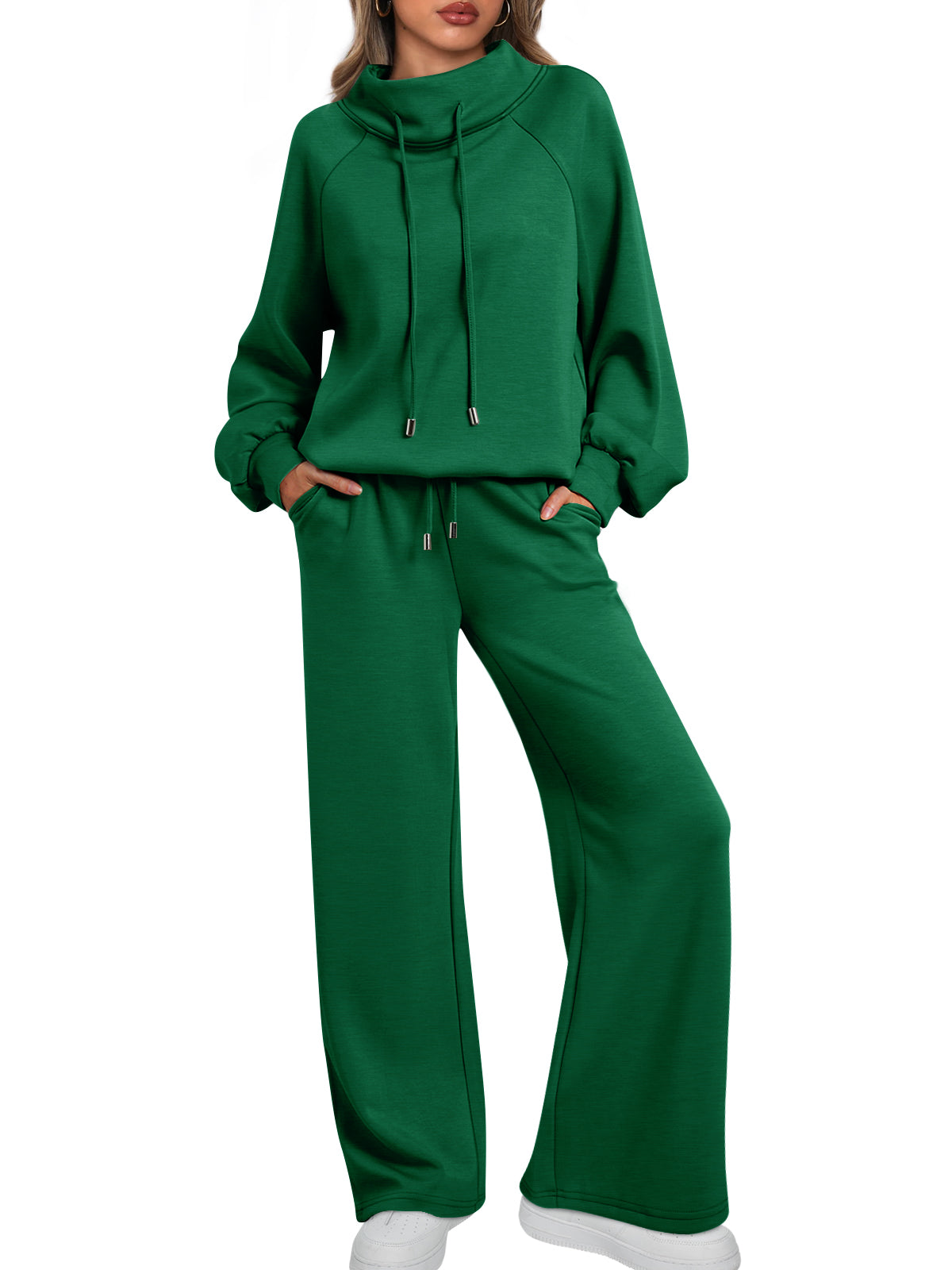 AUTOMET Womens Mock Neck 2 Piece Lounge Sweat Sets Matching Fall Fashion
Drawstring Sweatshirts,Wide Leg Sweatpants,Elastic Waistband,Side Pockets