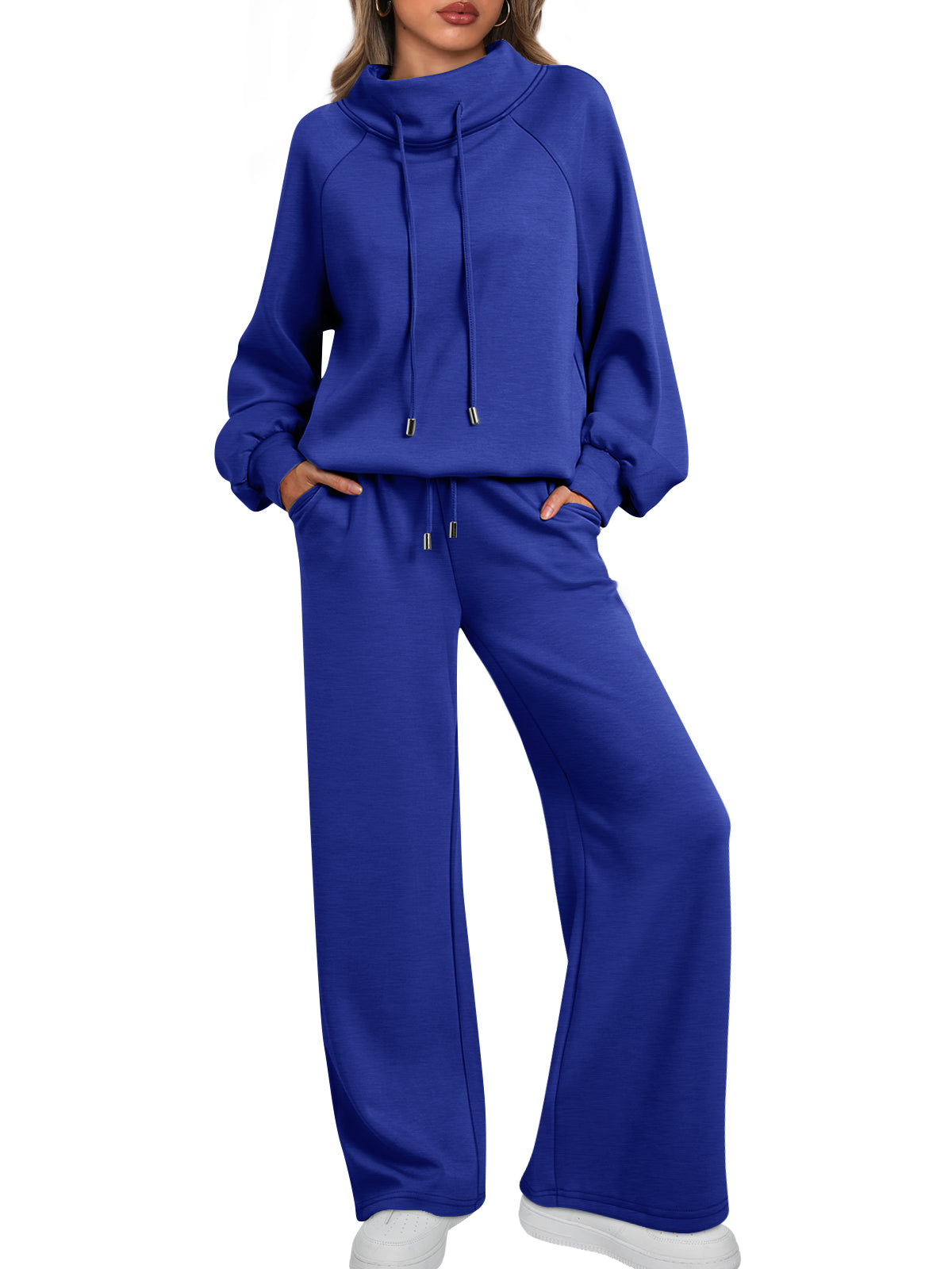 AUTOMET Womens Mock Neck 2 Piece Lounge Sweat Sets Matching Fall Fashion
Drawstring Sweatshirts,Wide Leg Sweatpants,Elastic Waistband,Side Pockets