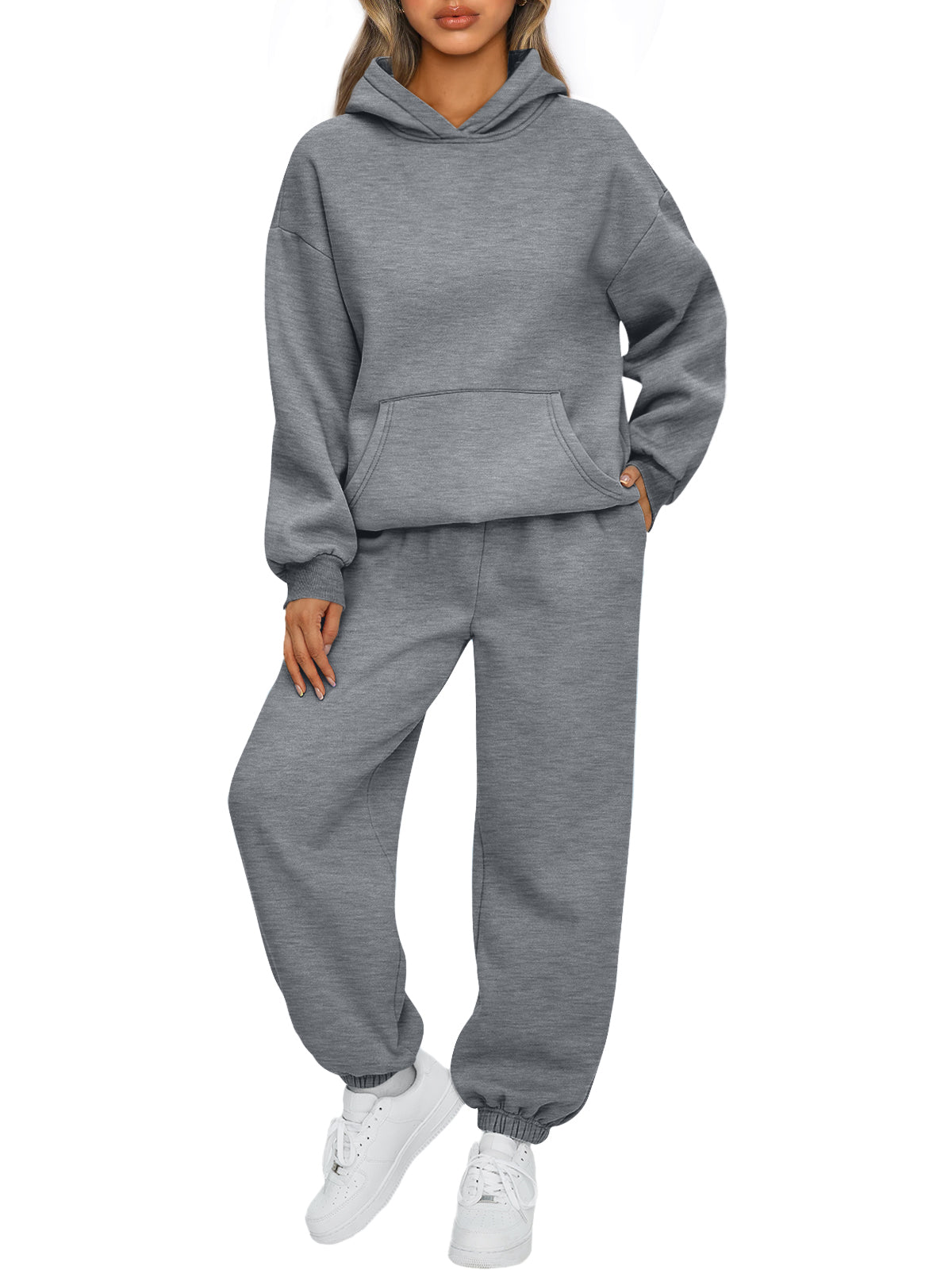 AUTOMET Womens 2 Piece Lounge Sweat Sets Fall Fashion Matching Sweatsuits
Oversized Hoodies,Kangaroo Pocket,Drop Shoulder,Side Pockets Sweatpants