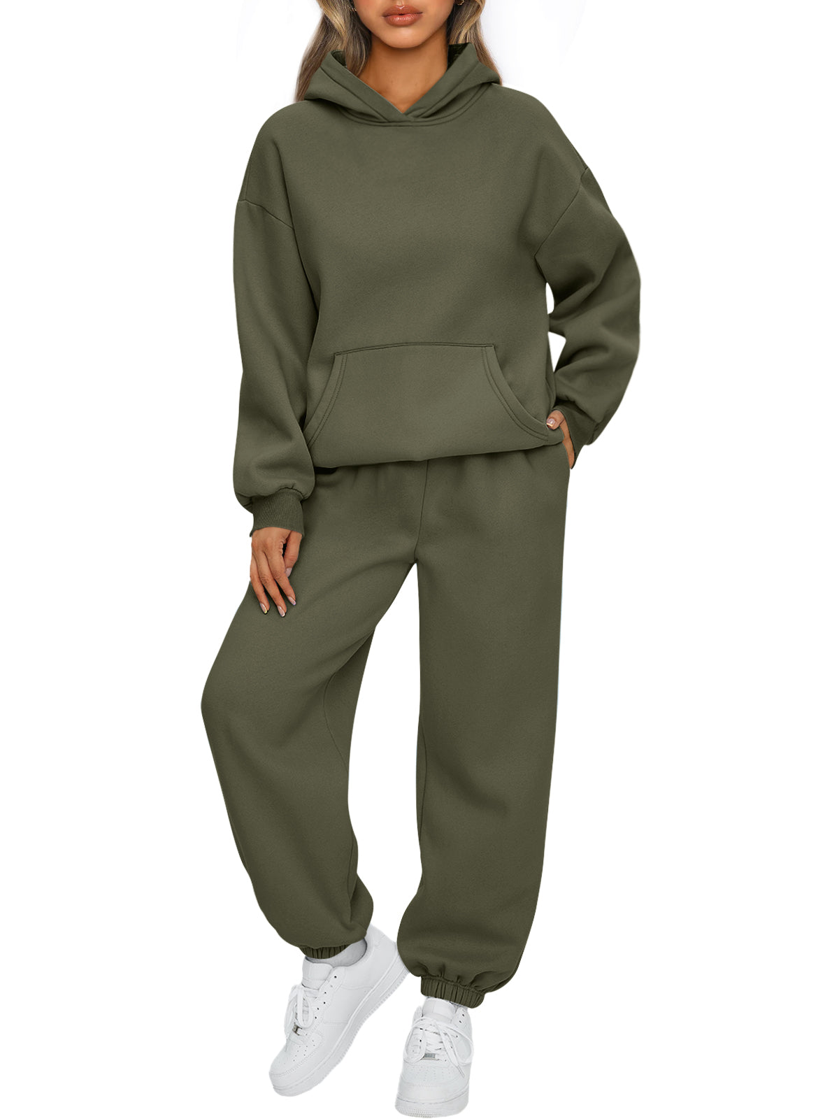 AUTOMET Womens 2 Piece Lounge Sweat Sets Fall Fashion Matching Sweatsuits
Oversized Hoodies,Kangaroo Pocket,Drop Shoulder,Side Pockets Sweatpants