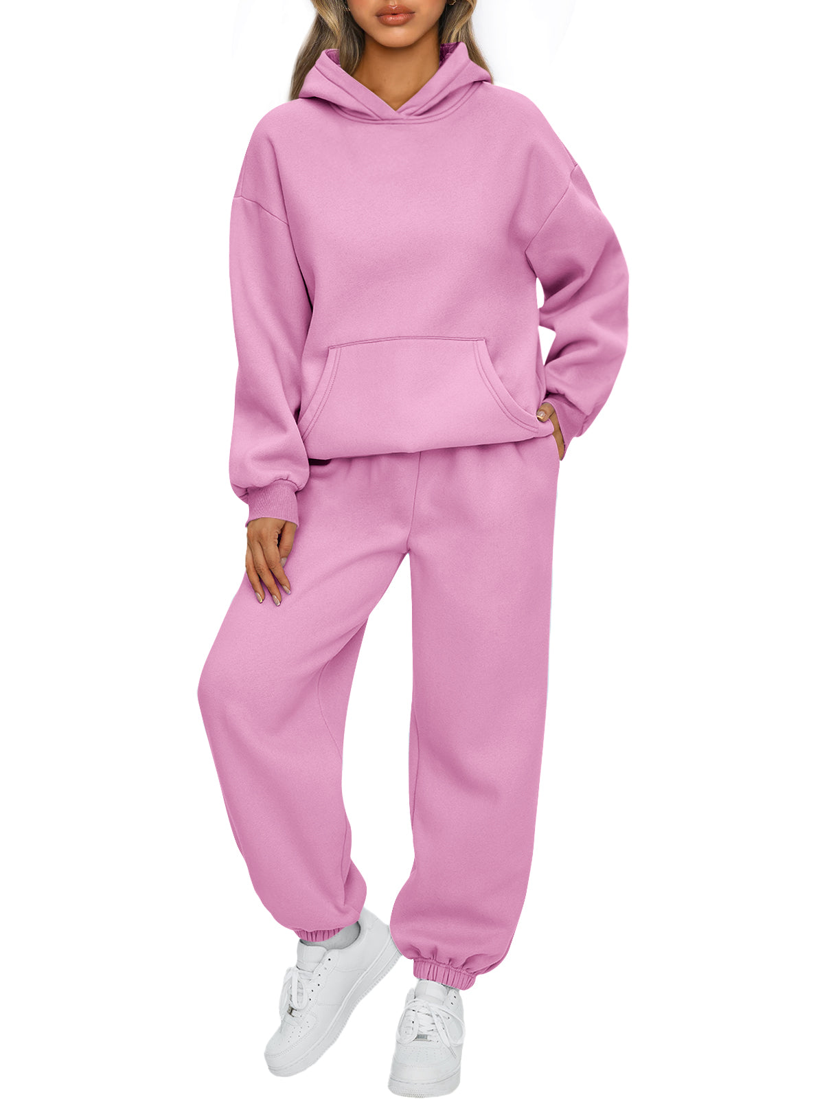 AUTOMET Womens 2 Piece Lounge Sweat Sets Fall Fashion Matching Sweatsuits
Oversized Hoodies,Kangaroo Pocket,Drop Shoulder,Side Pockets Sweatpants