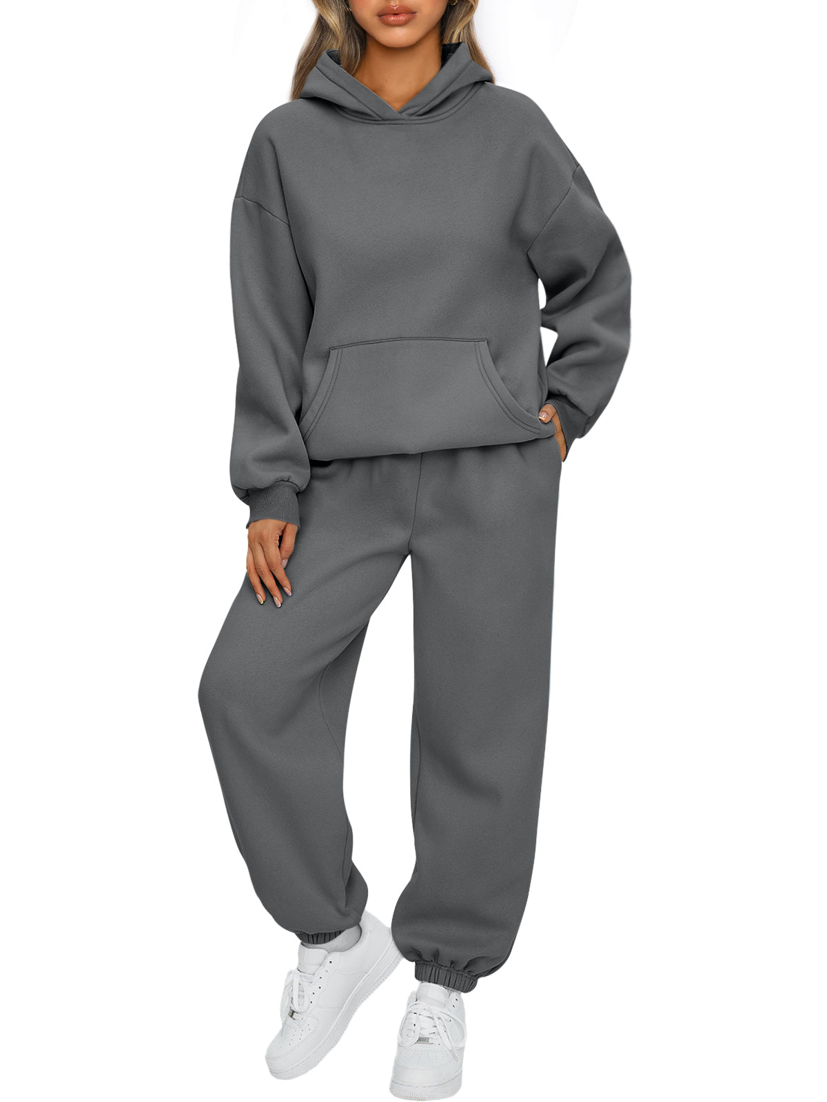 AUTOMET Womens 2 Piece Lounge Sweat Sets Fall Fashion Matching Sweatsuits
Oversized Hoodies,Kangaroo Pocket,Drop Shoulder,Side Pockets Sweatpants