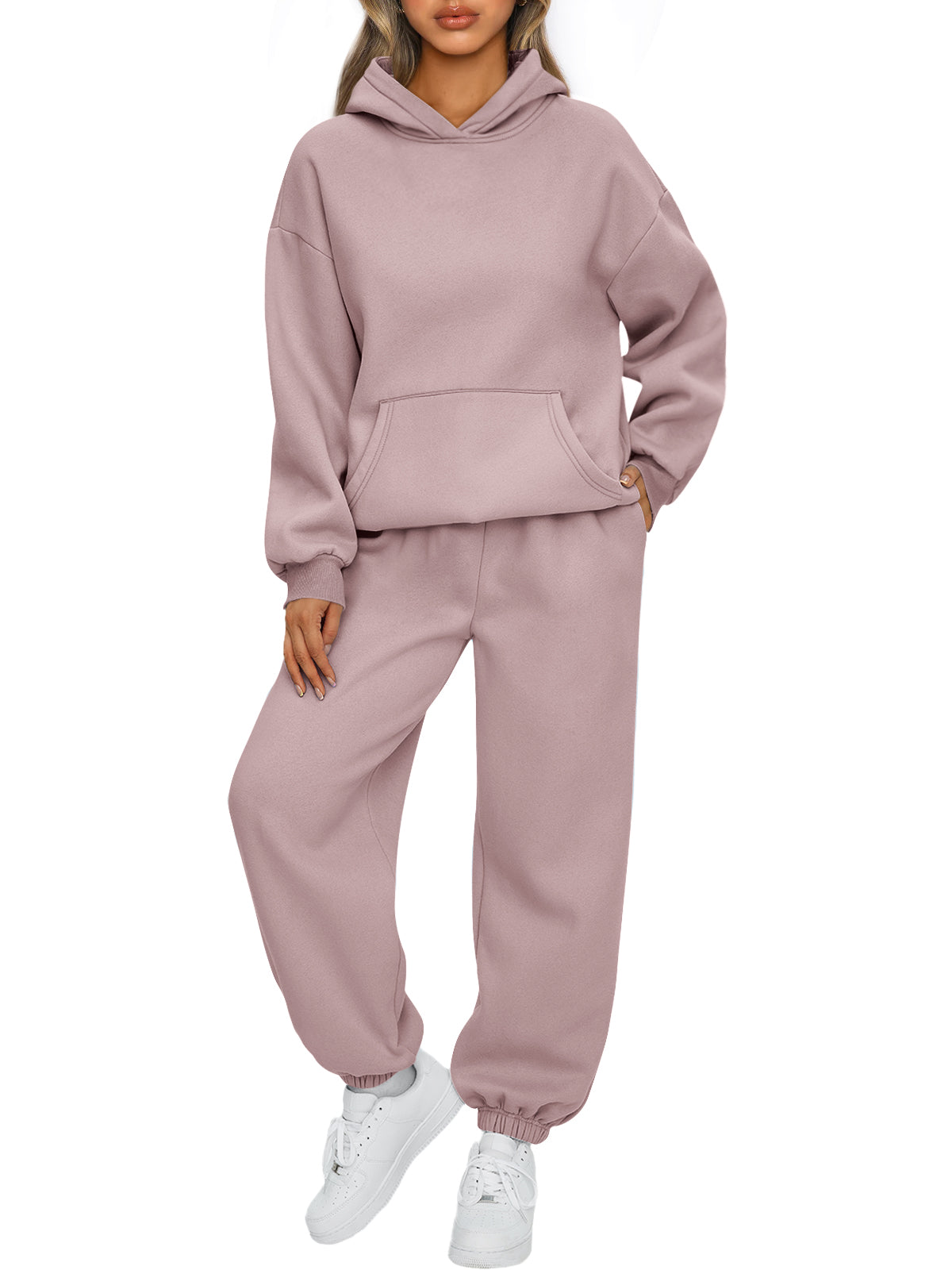 AUTOMET Womens 2 Piece Lounge Sweat Sets Fall Fashion Matching Sweatsuits
Oversized Hoodies,Kangaroo Pocket,Drop Shoulder,Side Pockets Sweatpants