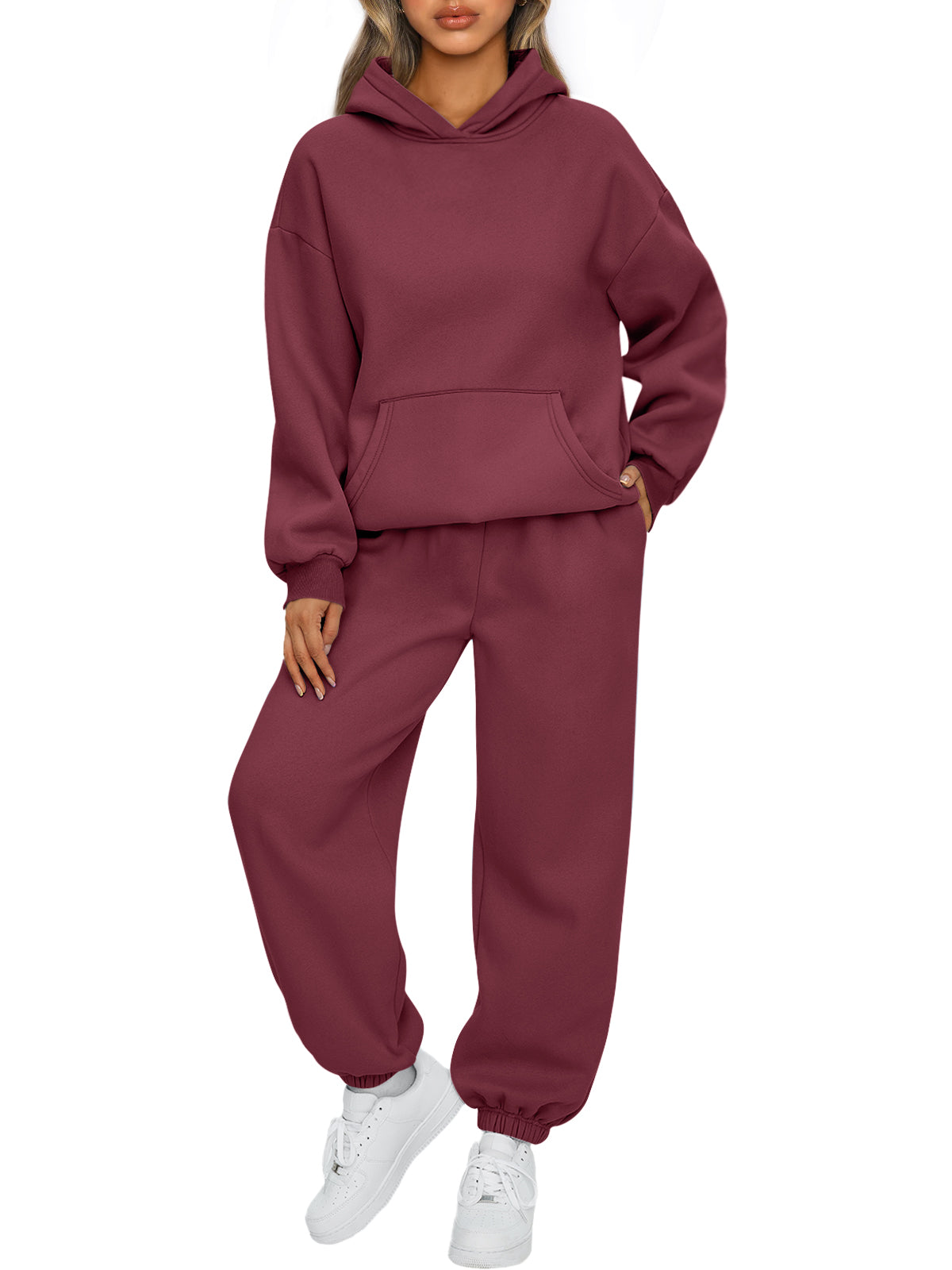 AUTOMET Womens 2 Piece Lounge Sweat Sets Fall Fashion Matching Sweatsuits
Oversized Hoodies,Kangaroo Pocket,Drop Shoulder,Side Pockets Sweatpants