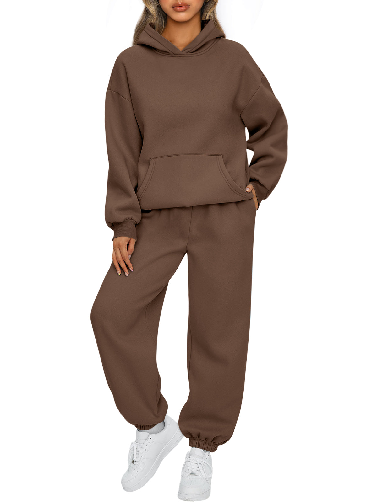 AUTOMET Womens 2 Piece Lounge Sweat Sets Fall Fashion Matching Sweatsuits
Oversized Hoodies,Kangaroo Pocket,Drop Shoulder,Side Pockets Sweatpants