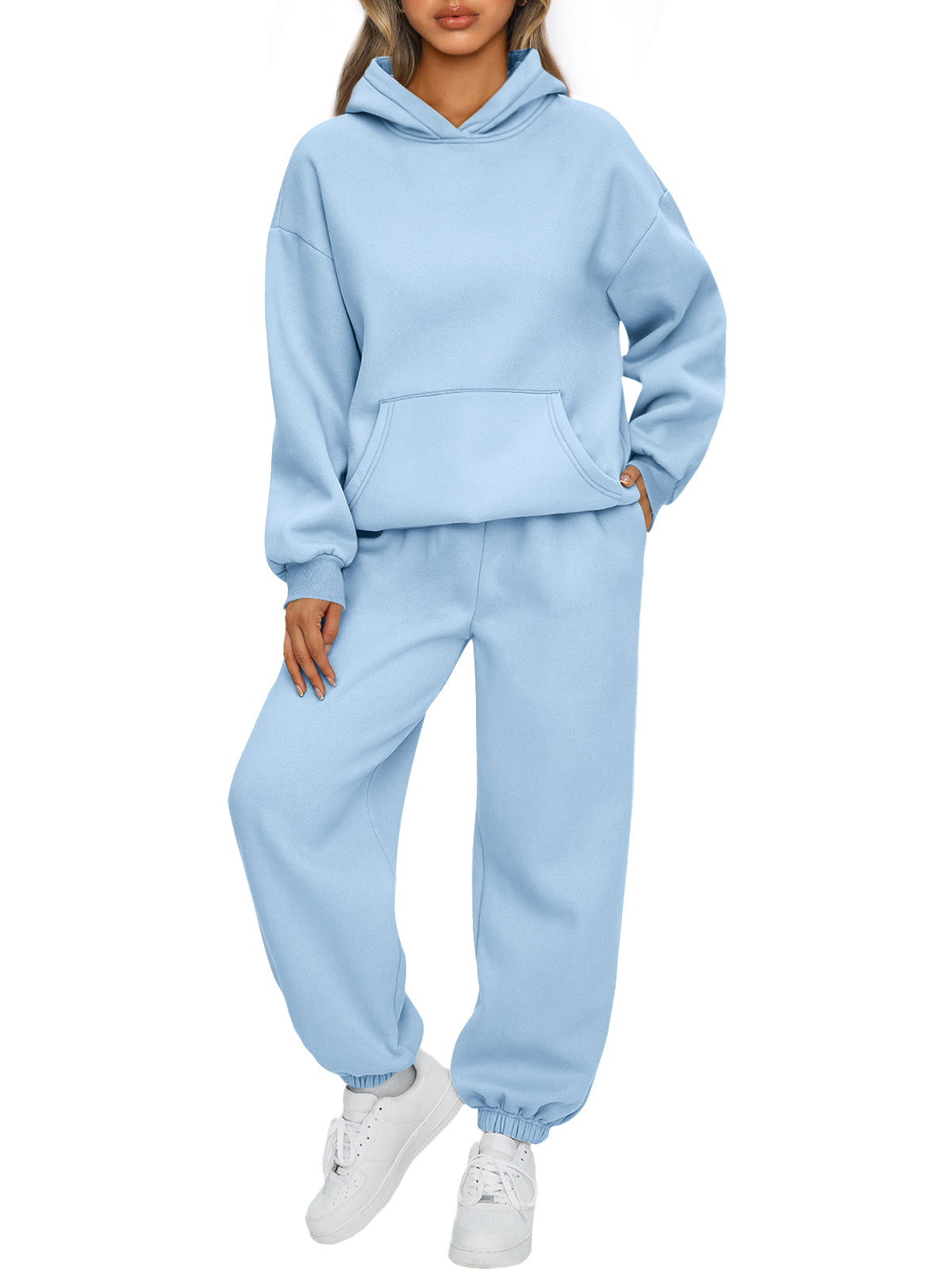 AUTOMET Womens 2 Piece Lounge Sweat Sets Fall Fashion Matching Sweatsuits
Oversized Hoodies,Kangaroo Pocket,Drop Shoulder,Side Pockets Sweatpants